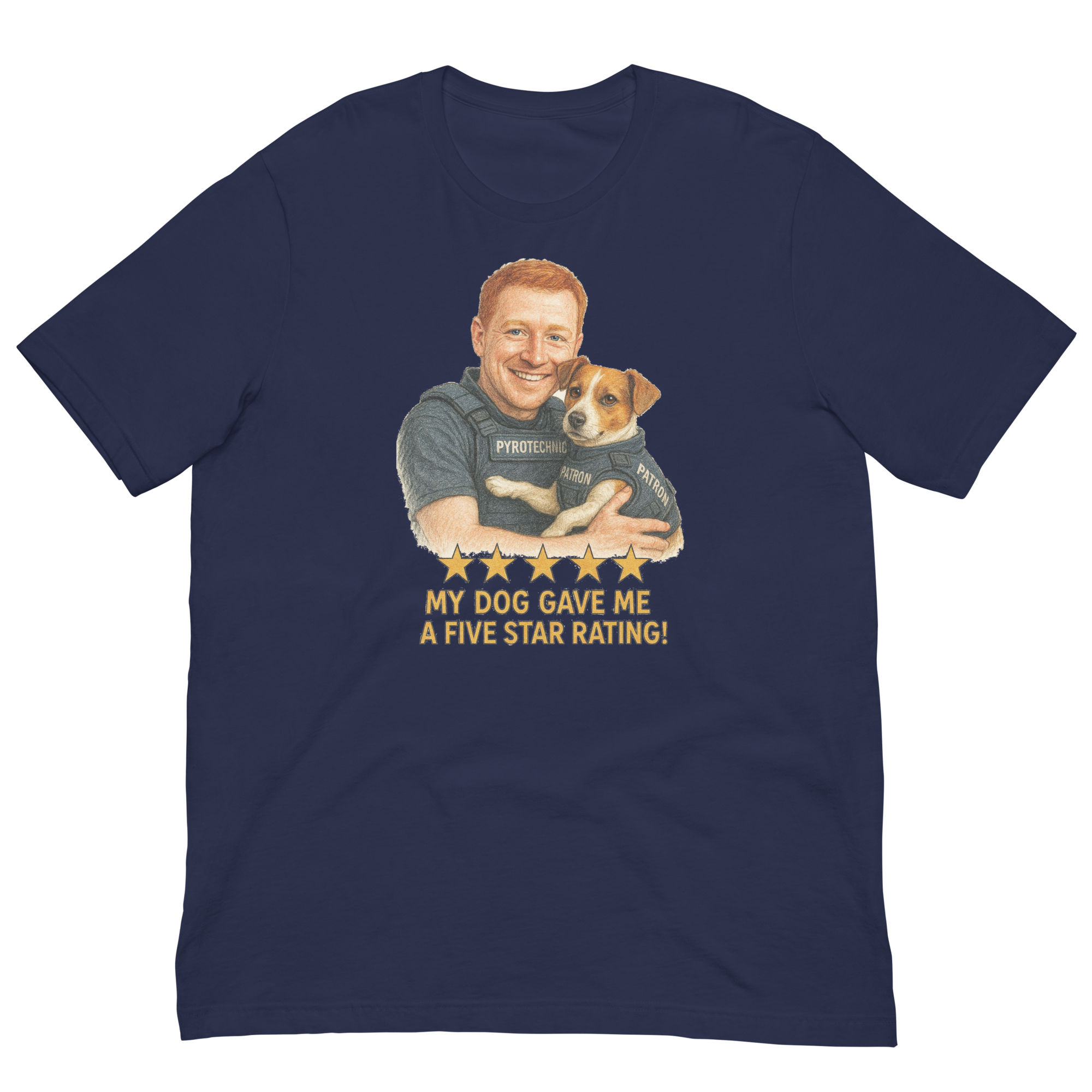 Red Hair Man with Patron graphic tee.
