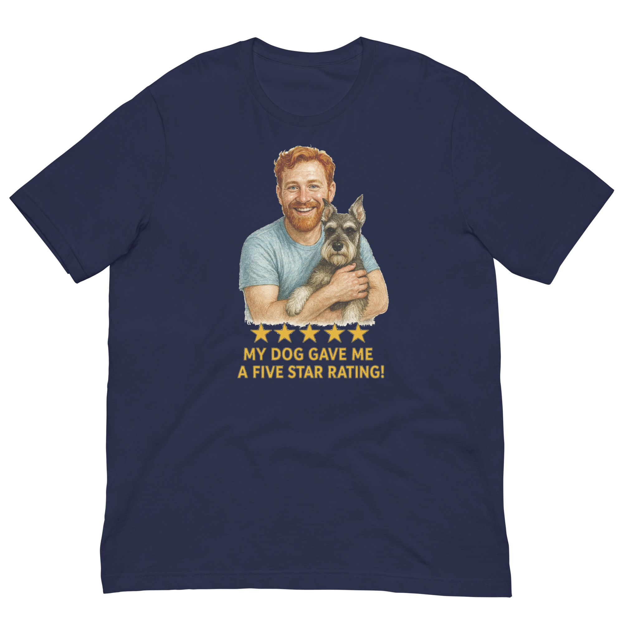 Red Hair Man with Schnauzer graphic tee.