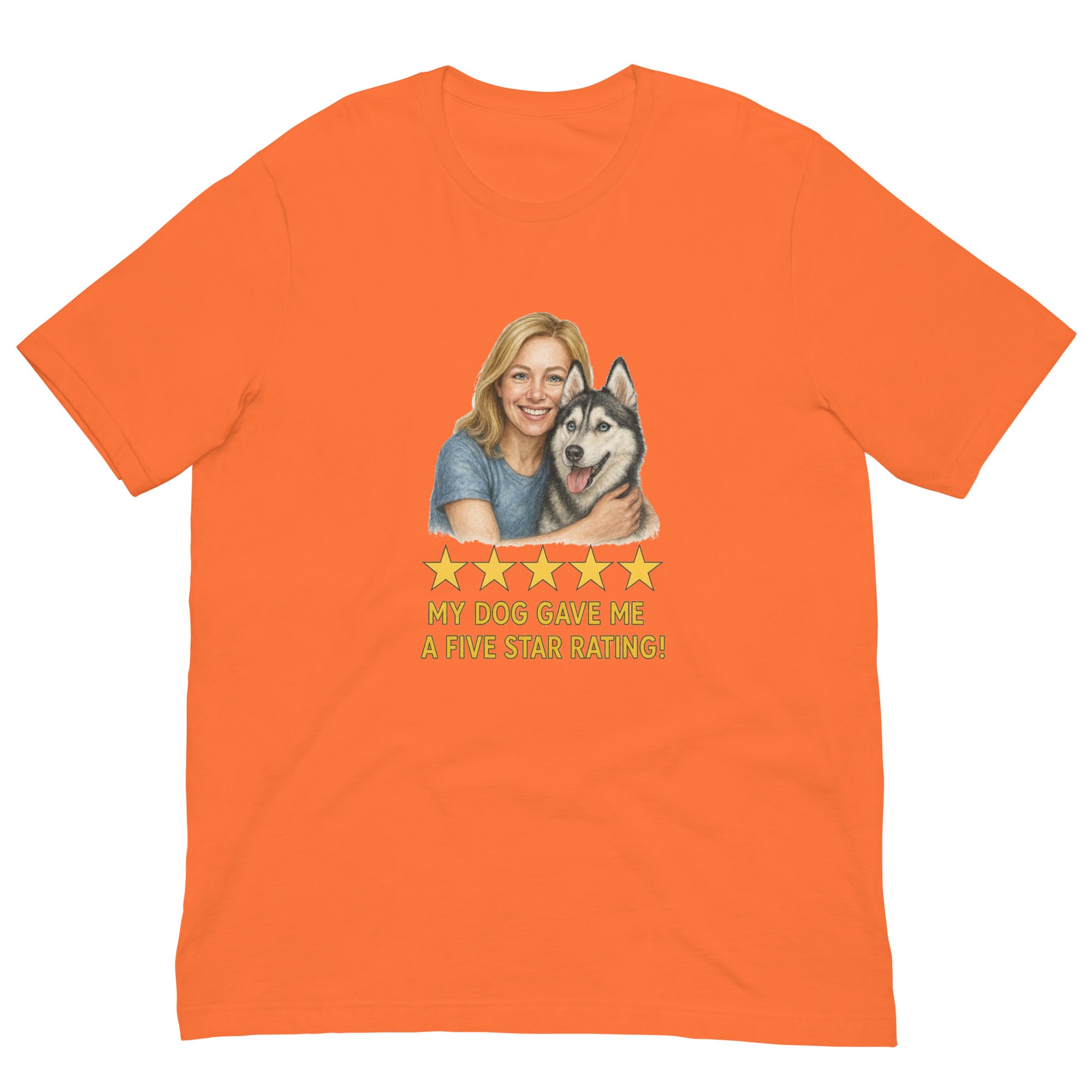Blonde Woman with Alaskan Husky graphic tee - orange