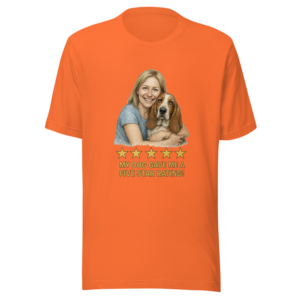 Blonde Woman with Basset Hound graphic tee - orange