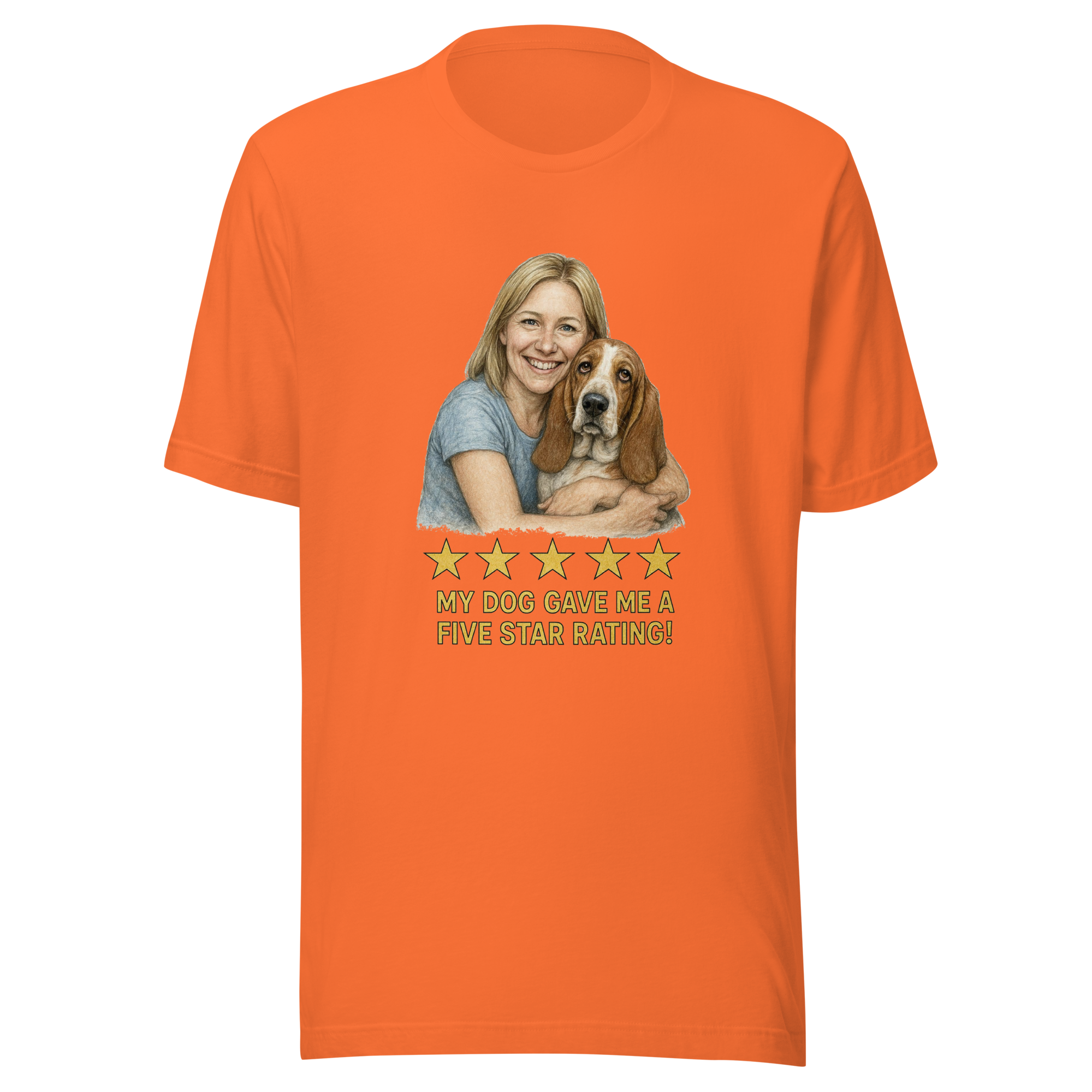 Blonde Woman with Basset Hound graphic tee - orange