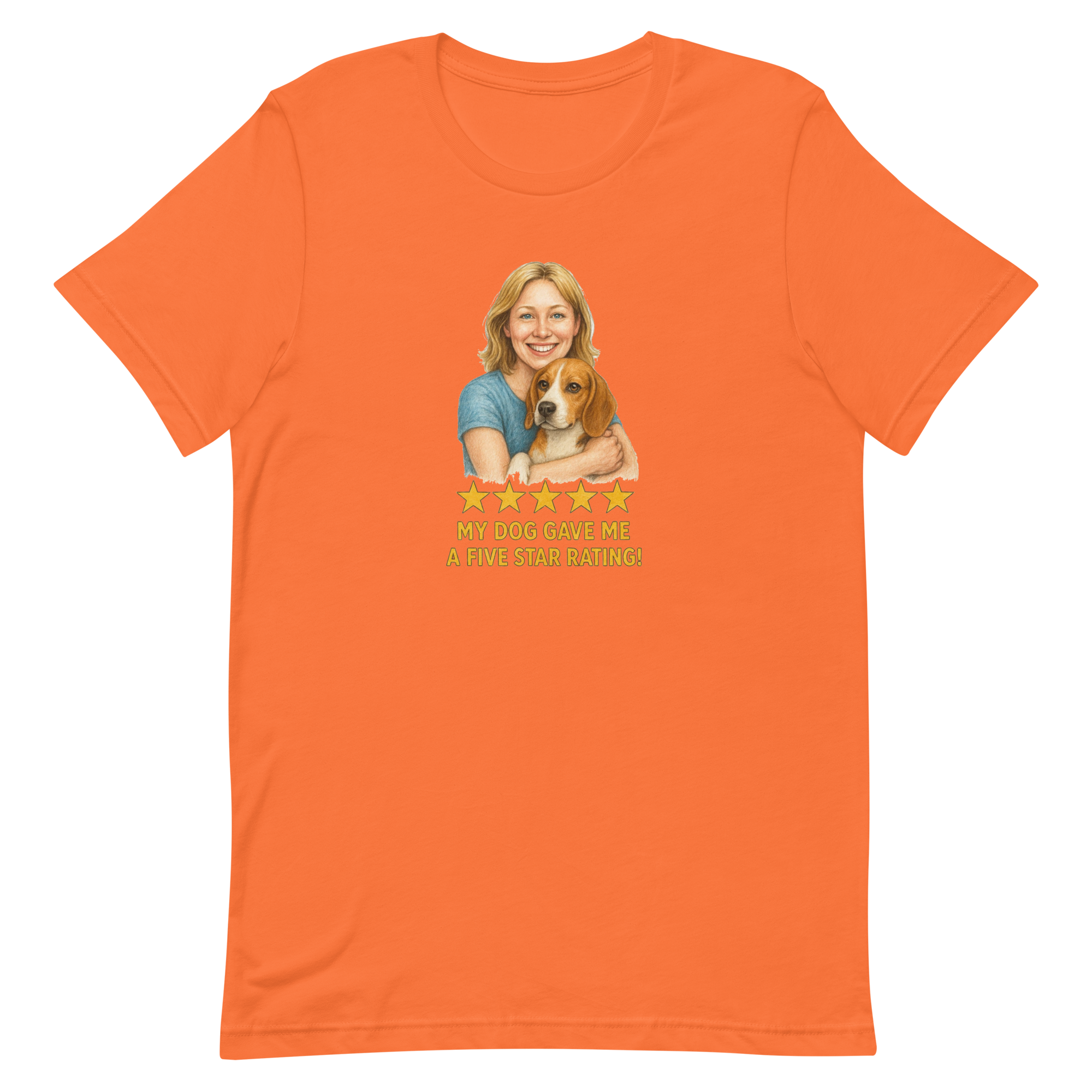 Blonde Woman with Beagle graphic tee - orange