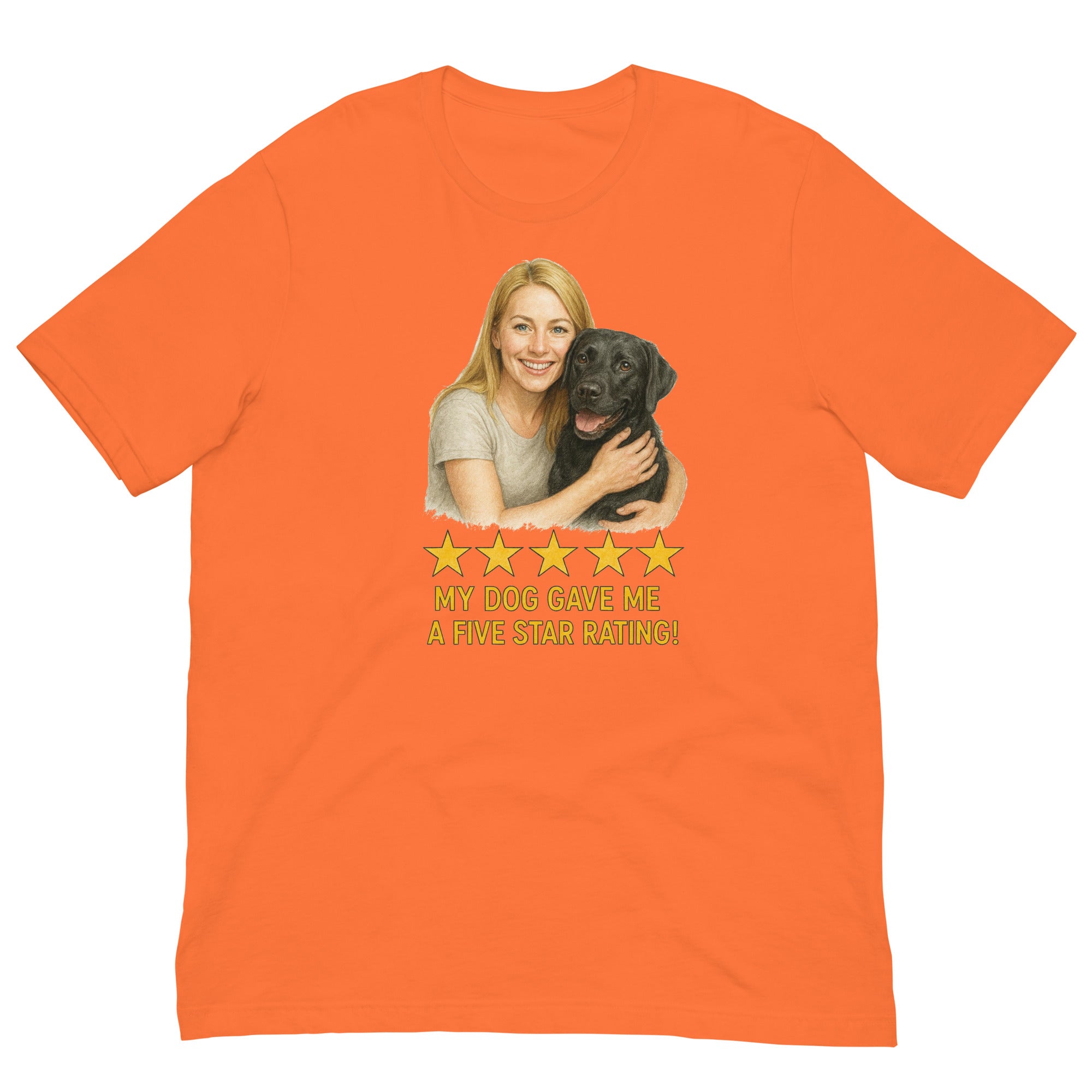 Blonde Woman with Black Labrador graphic tee - orange