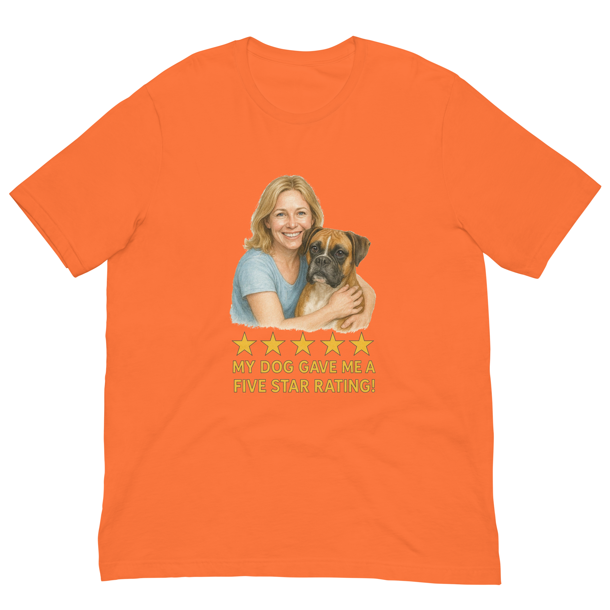 Blonde Woman with Boxer graphic tee - orange