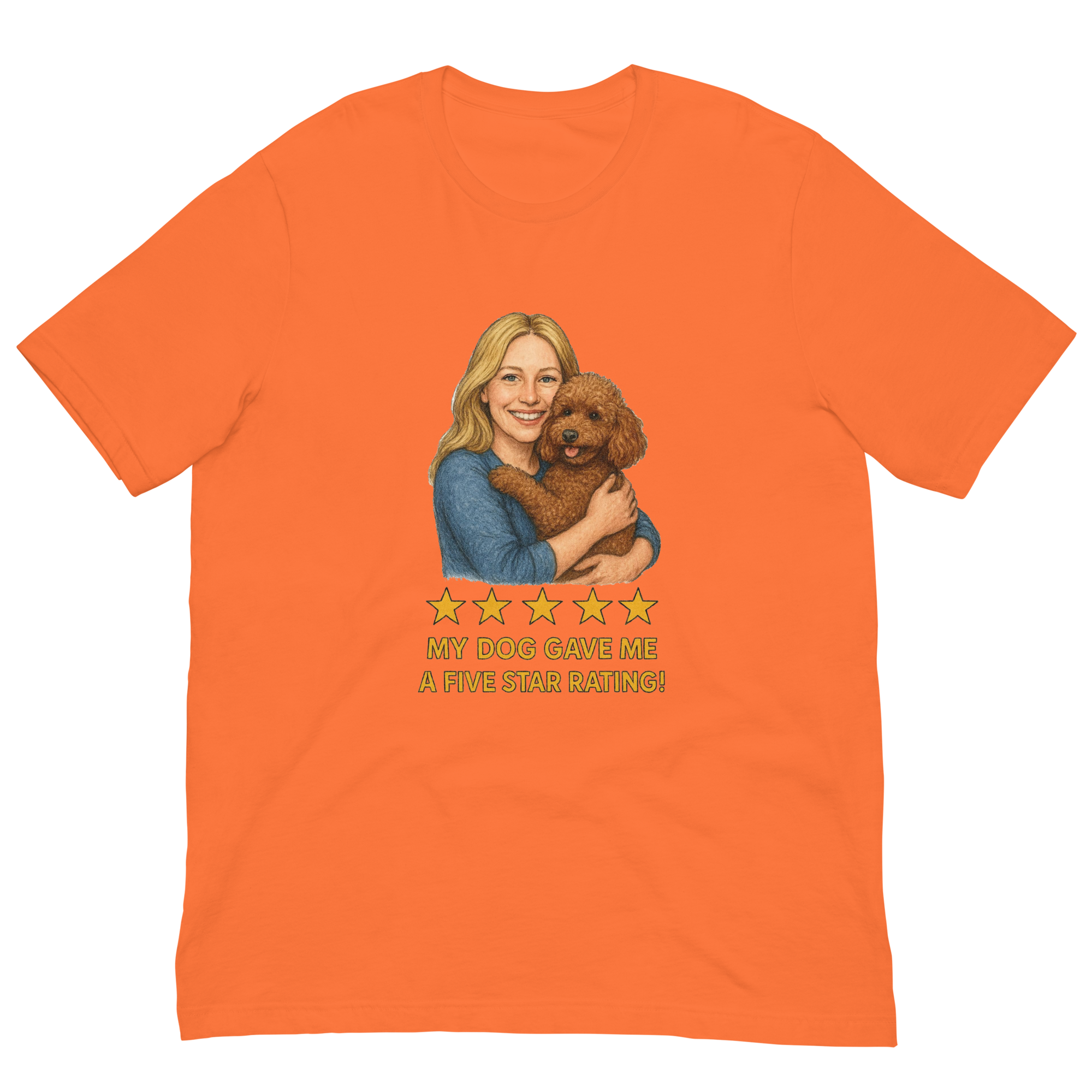 Blonde Woman with Brown Poodle graphic tee - orange