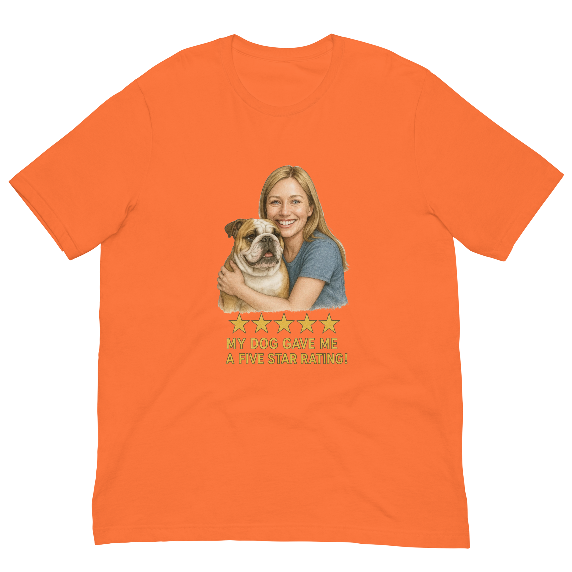 Blonde Woman with Bulldog graphic tee - orange