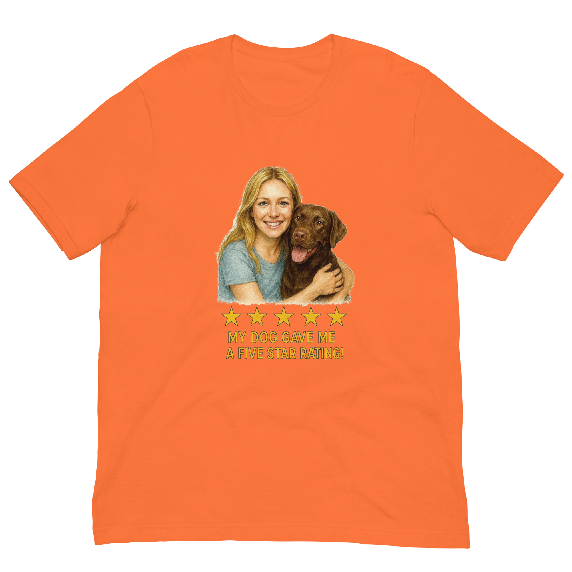 Blonde Woman with Chocolate Labrador graphic tee - orange