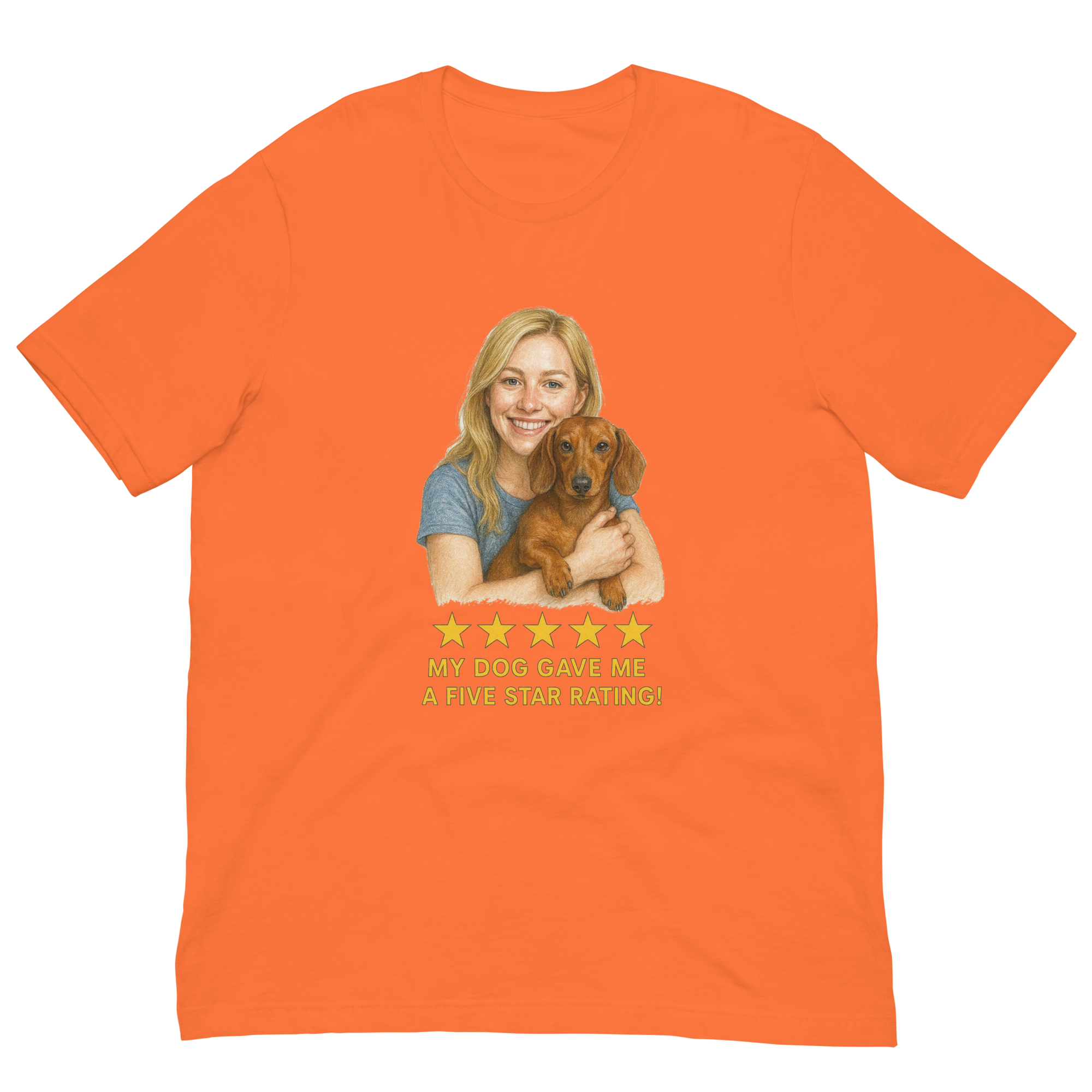 Blonde Woman with Dachshund graphic tee - orange