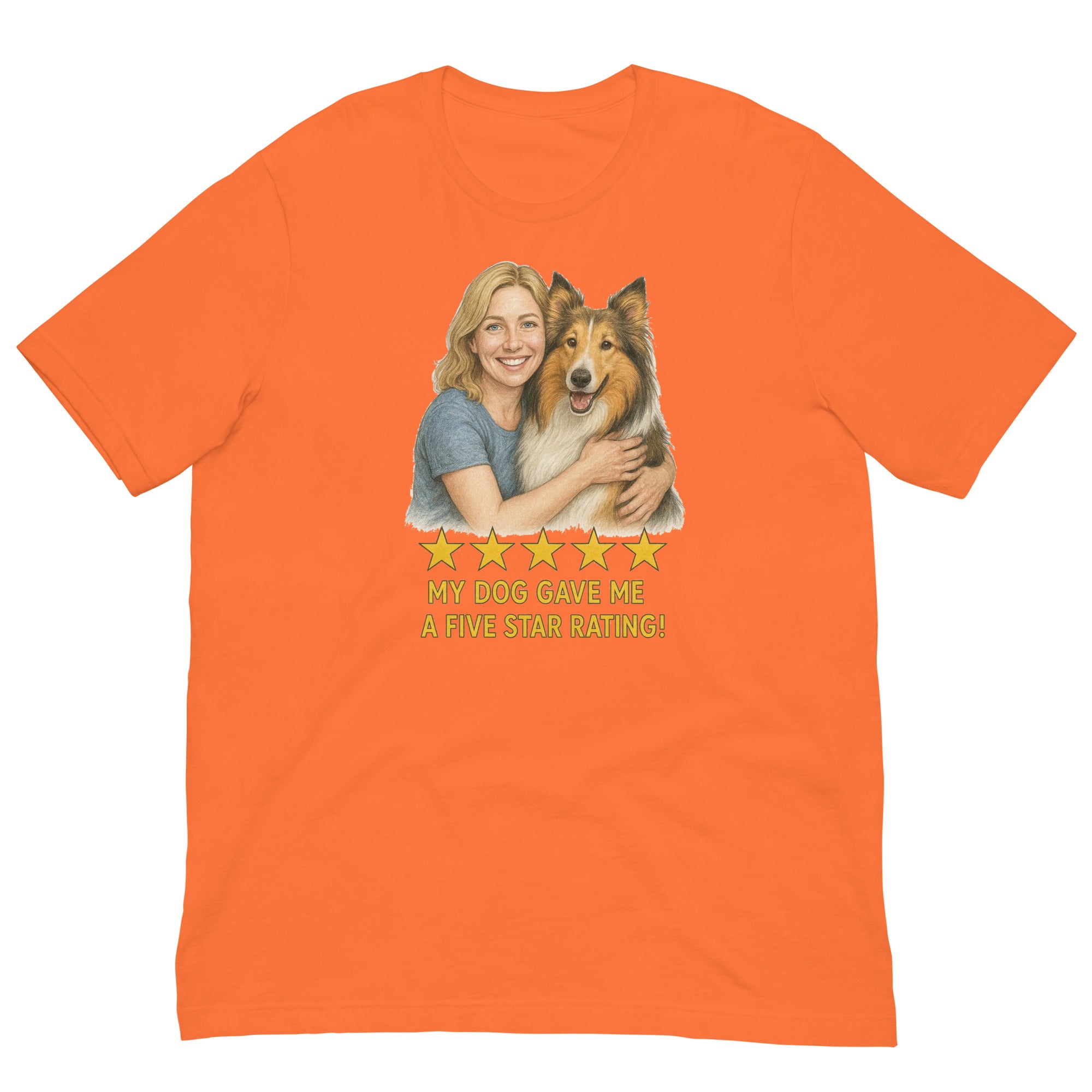 Blonde Woman with Collie graphic tee - orange