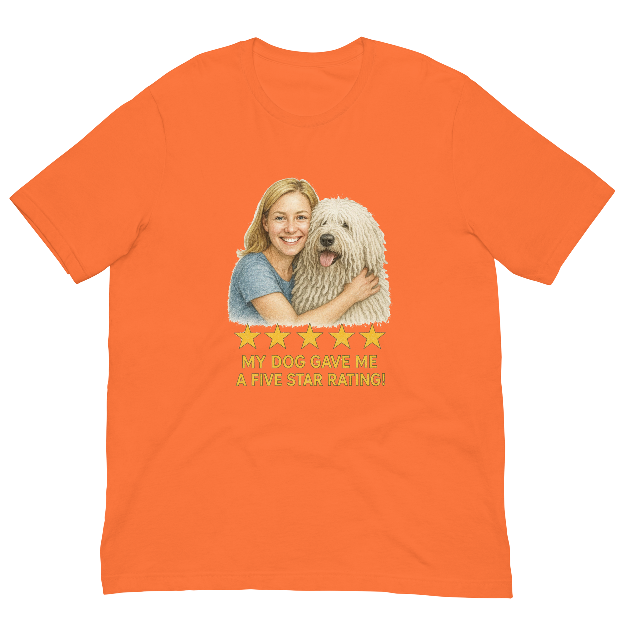 Blonde Woman with Komondor graphic tee - orange