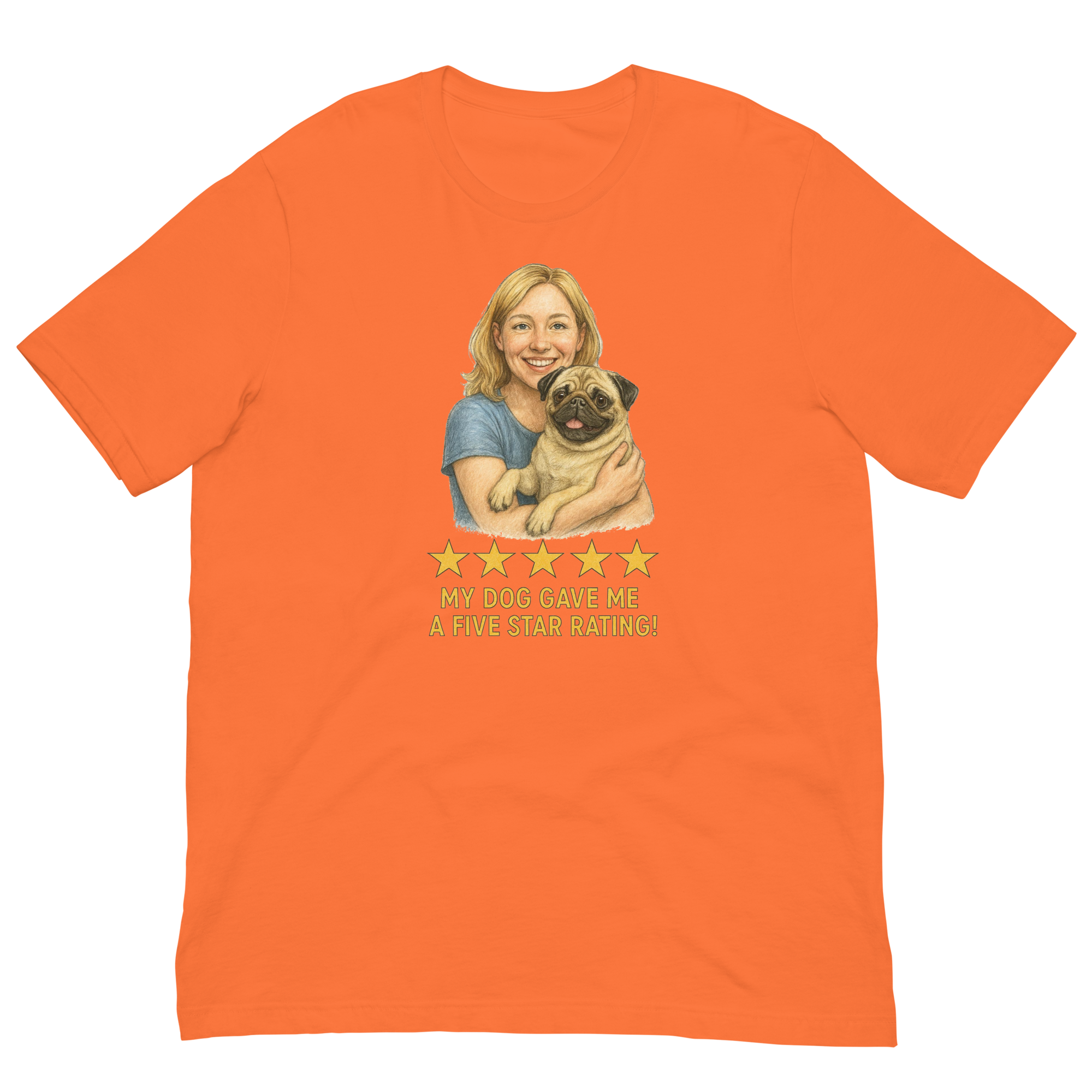 Blonde Woman with Pug graphic tee - orange