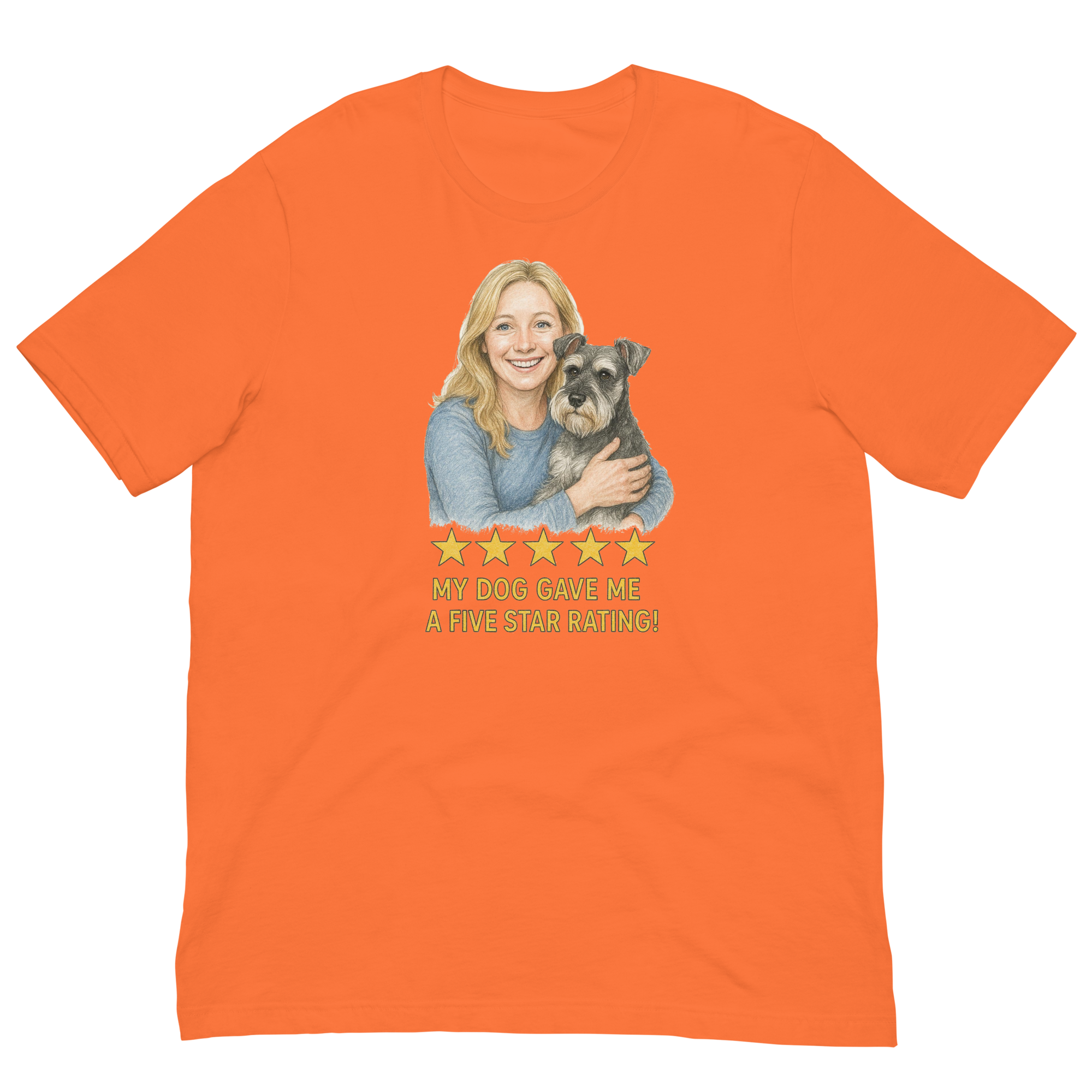 Blonde Woman with Schnauzer graphic tee - orange