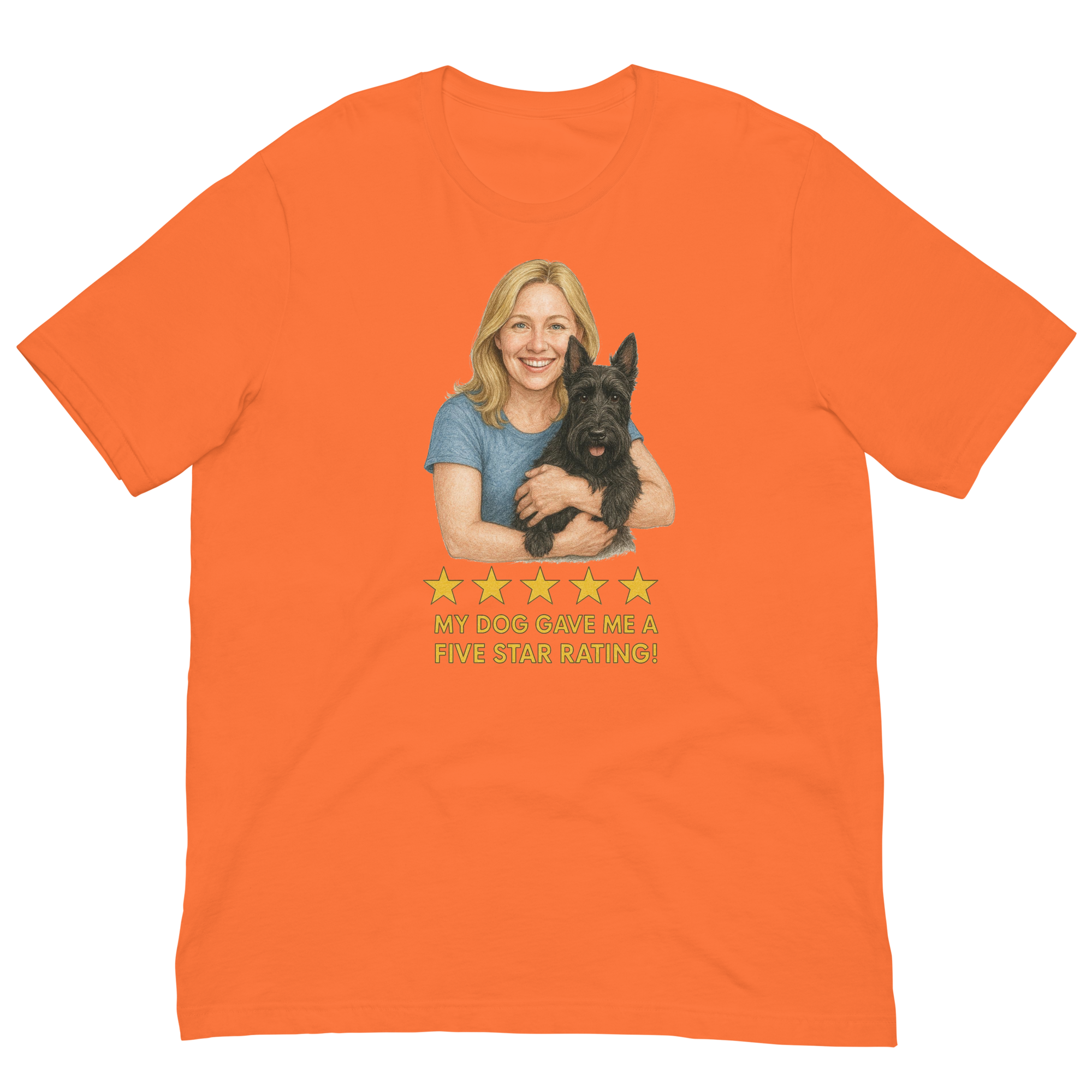 Blonde Woman with Scottie graphic tee - orange