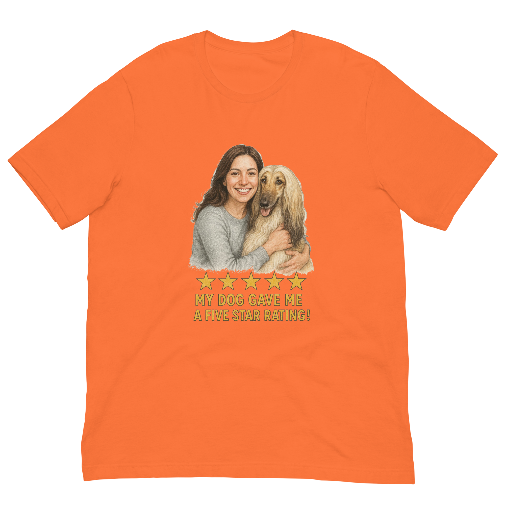 Brunette Woman with Afghan Hound graphic tee - orange