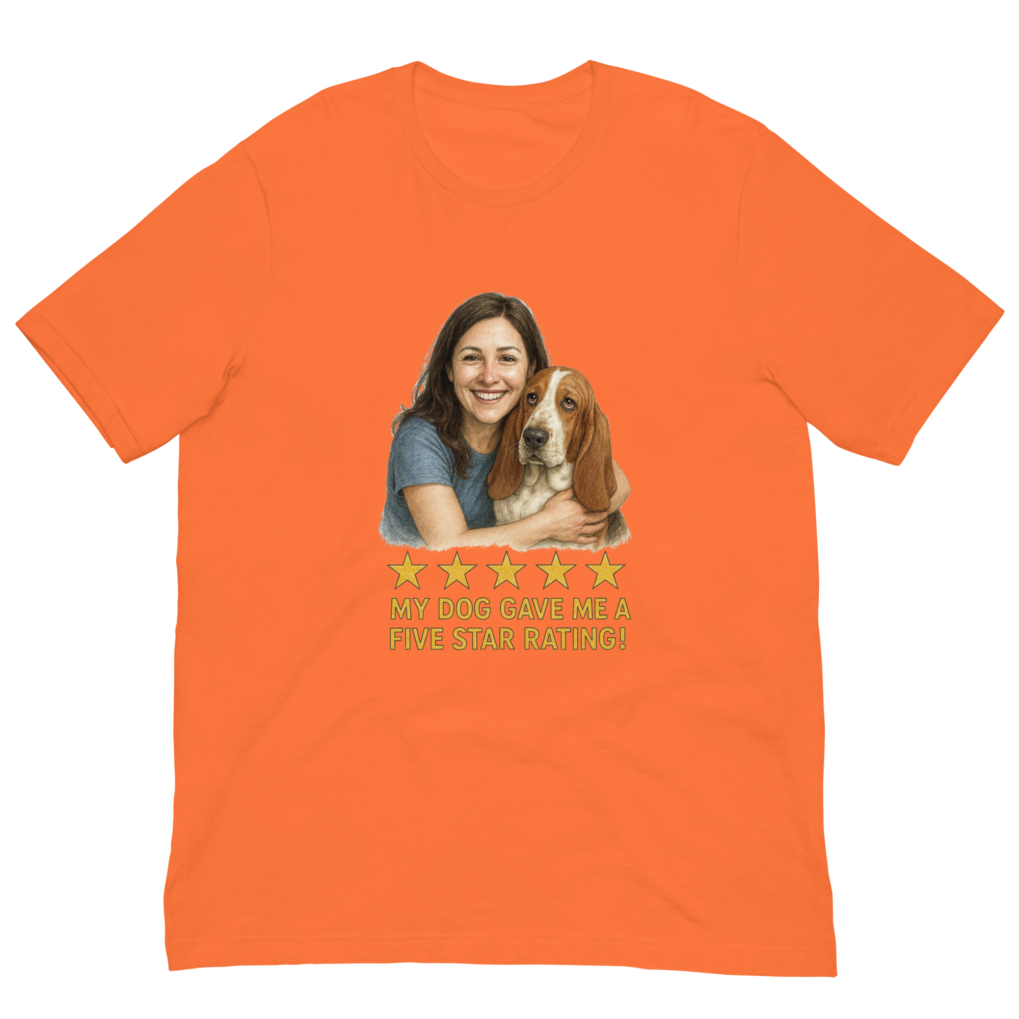 Brunette Woman with Basset Hound graphic tee - orange