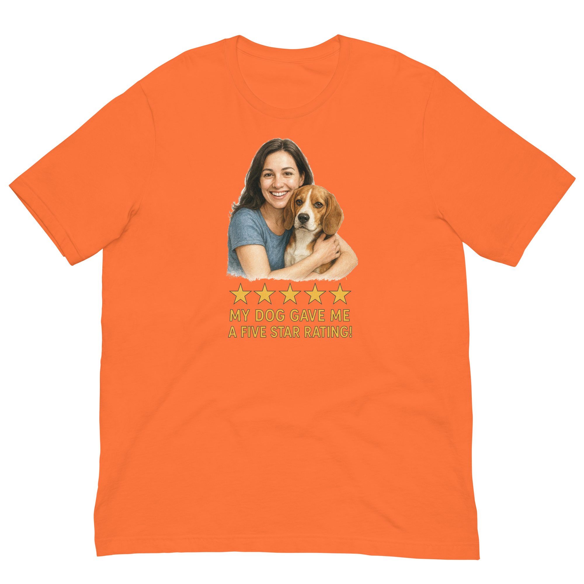 Brunette Woman with Beagle graphic tee - orange