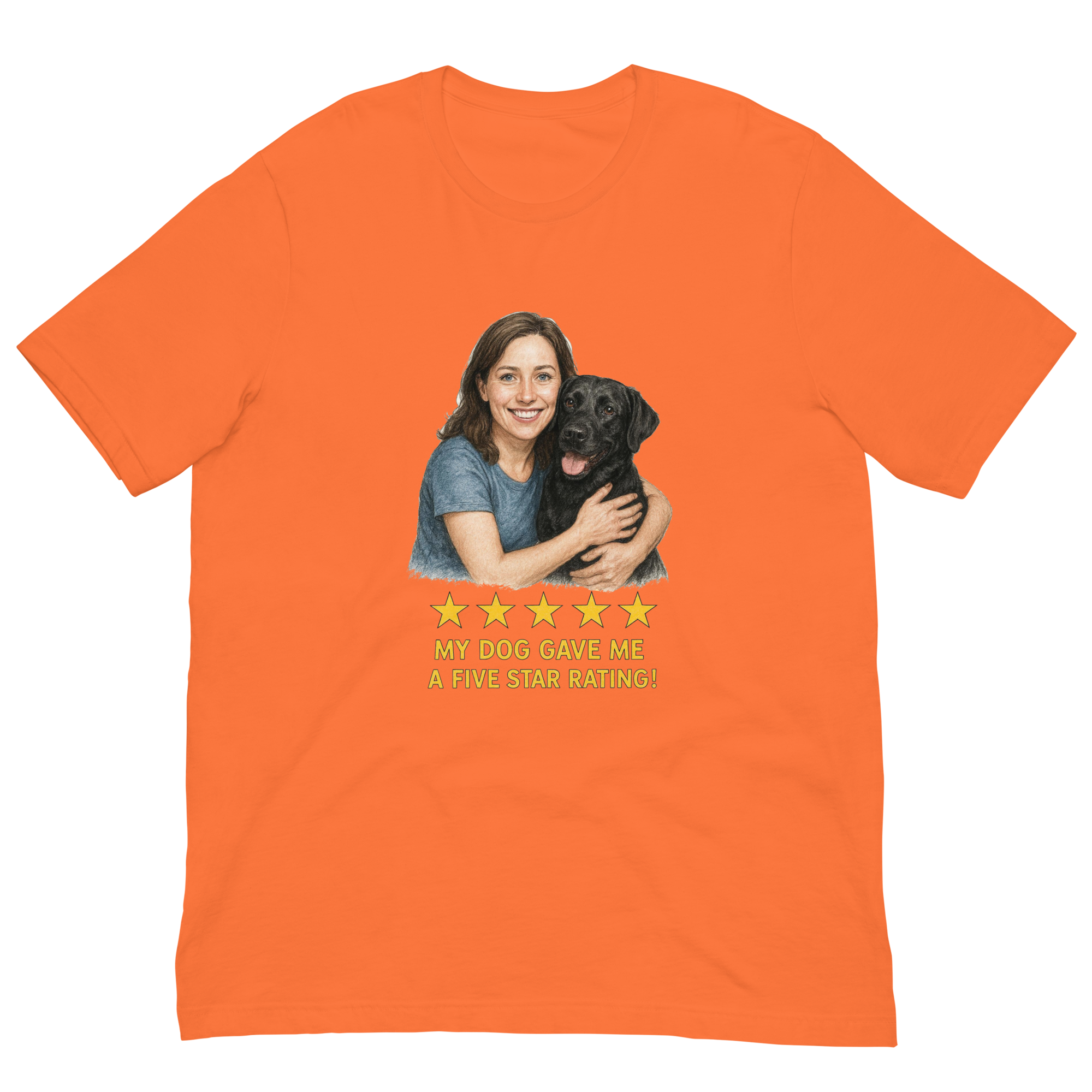 Brunette Woman with Black Labrador graphic tee - orange