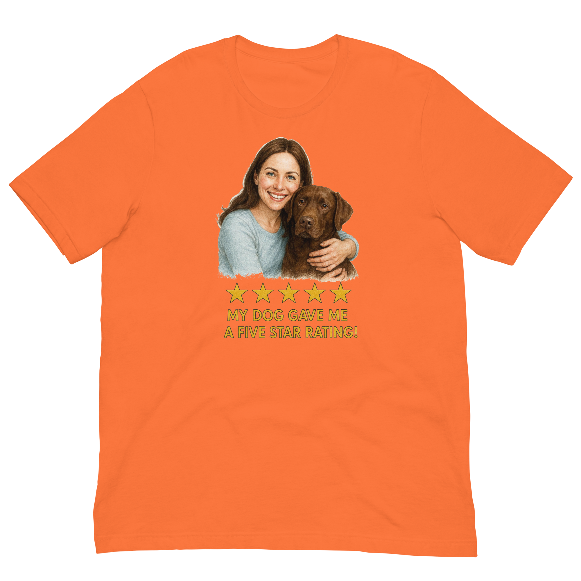 Brunette Woman with Chocolate Labrador graphic tee - orange