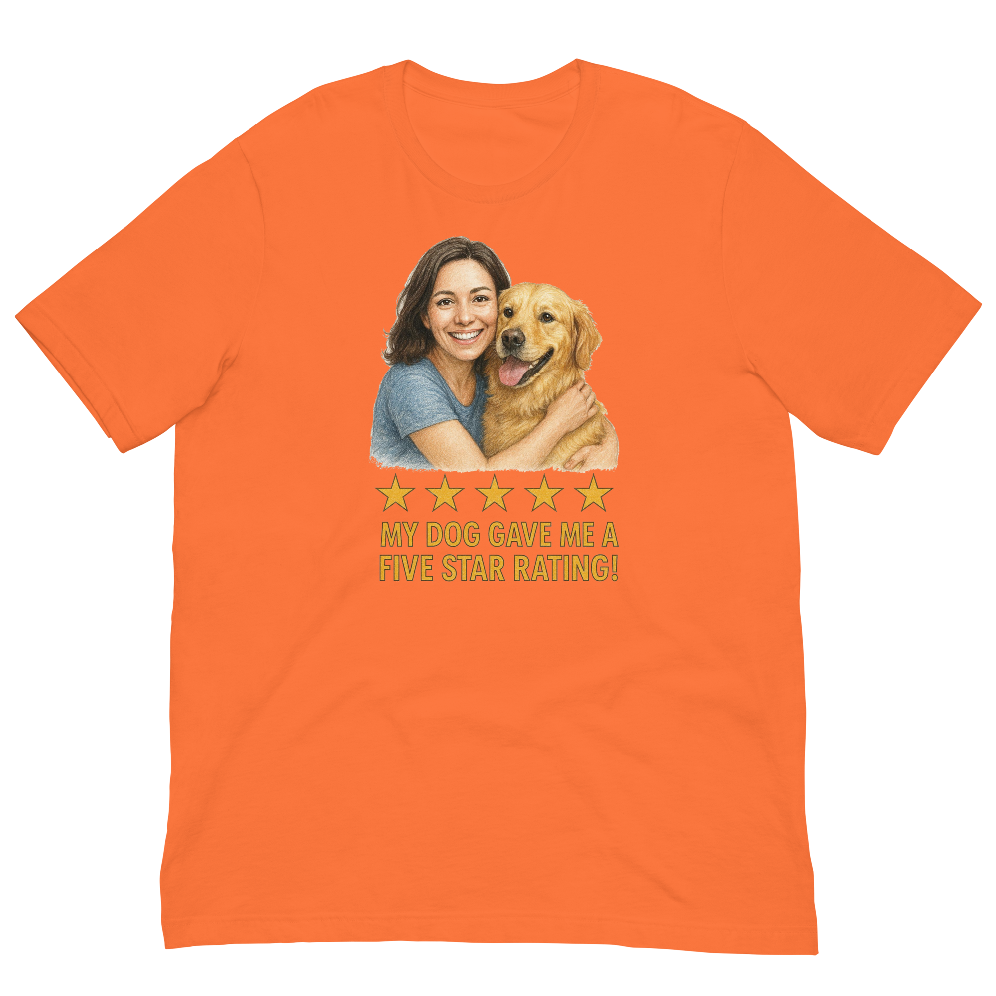 Brunette Woman with Golden Retriever graphic tee - orange