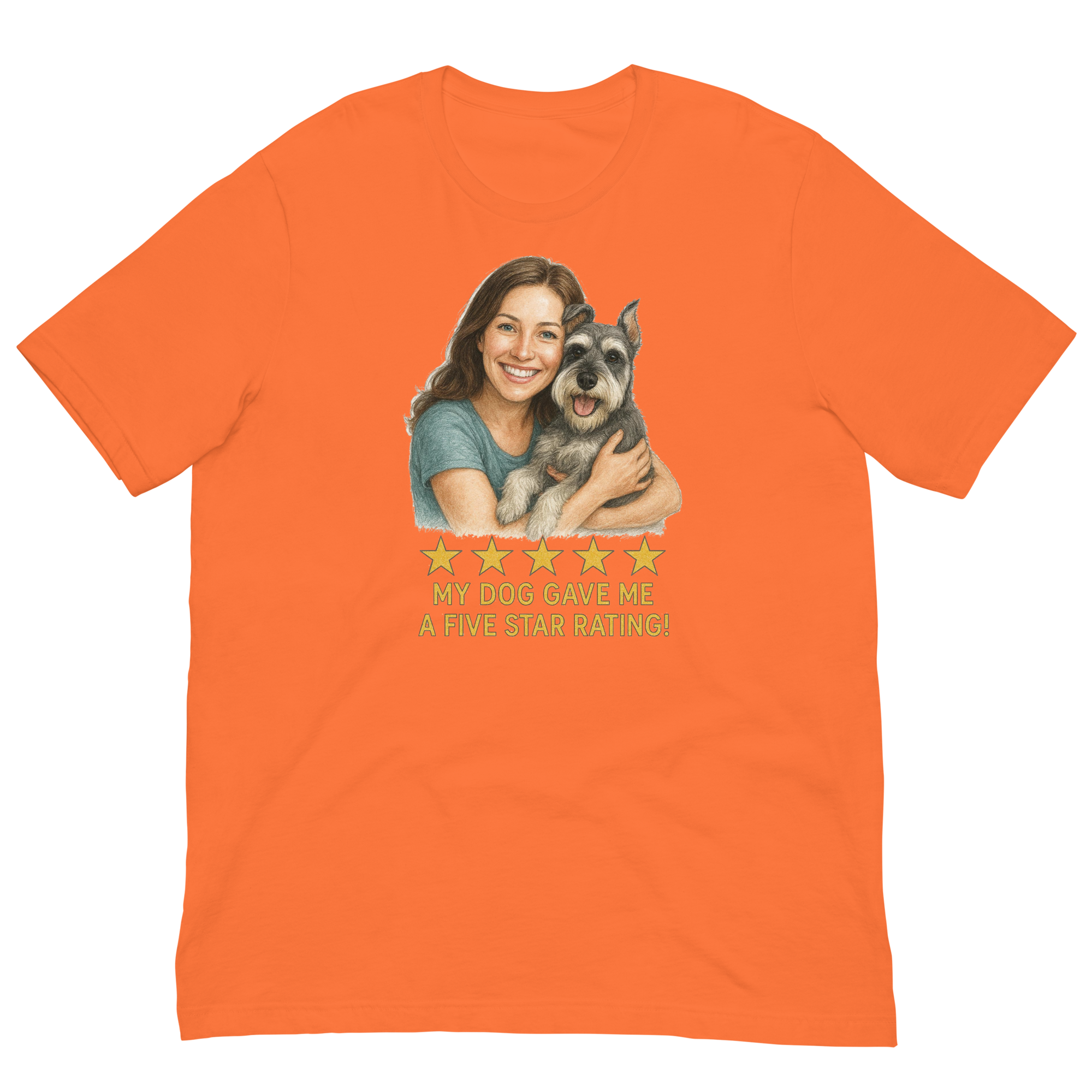 Brunette Woman with Schnauzer graphic tee - orange