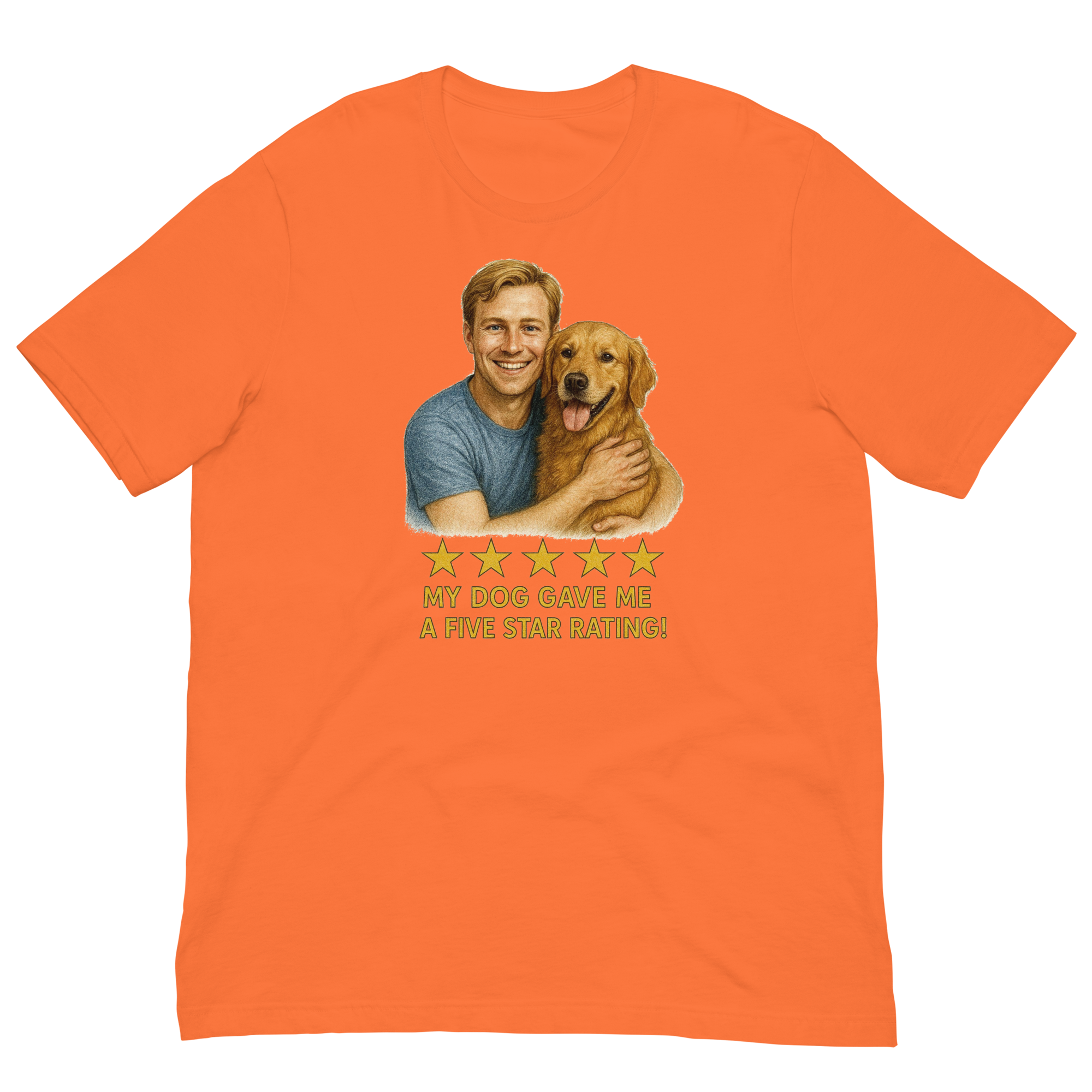 Blonde Man with Golden Retriever graphic tee.