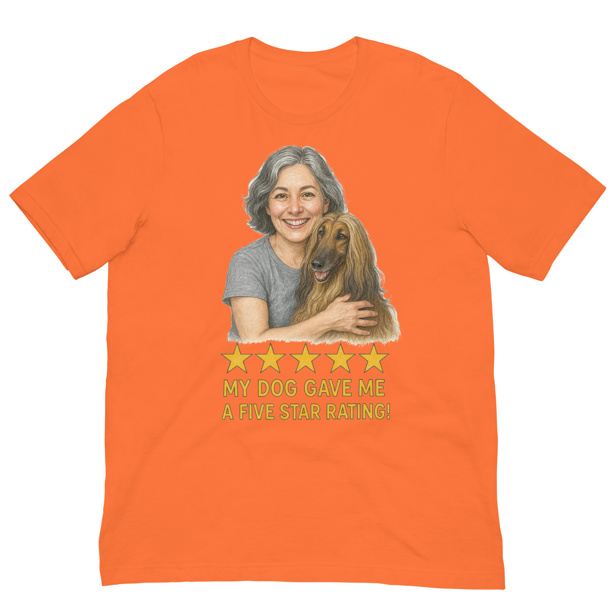 Salt & Pepper Woman with Afghan Hound graphic tee - orange
