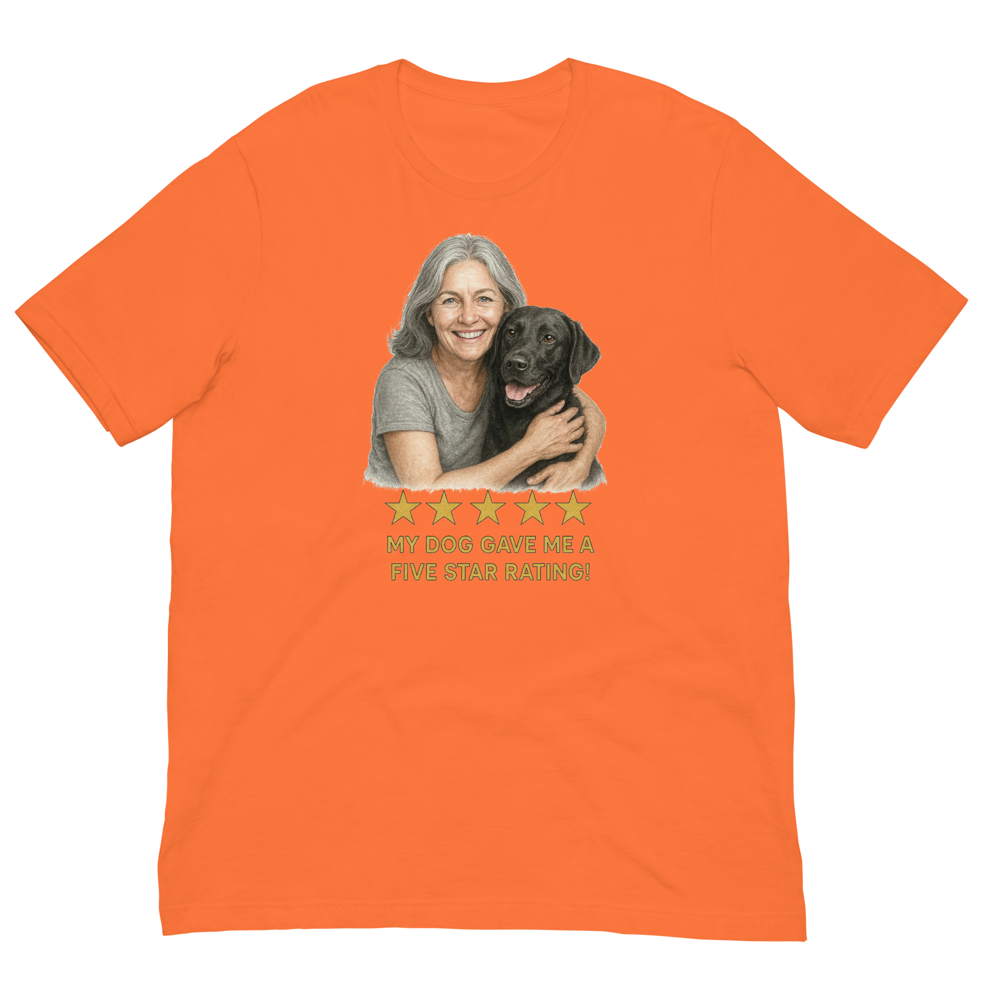 Salt & Pepper Woman with Black Labrador graphic tee - orange