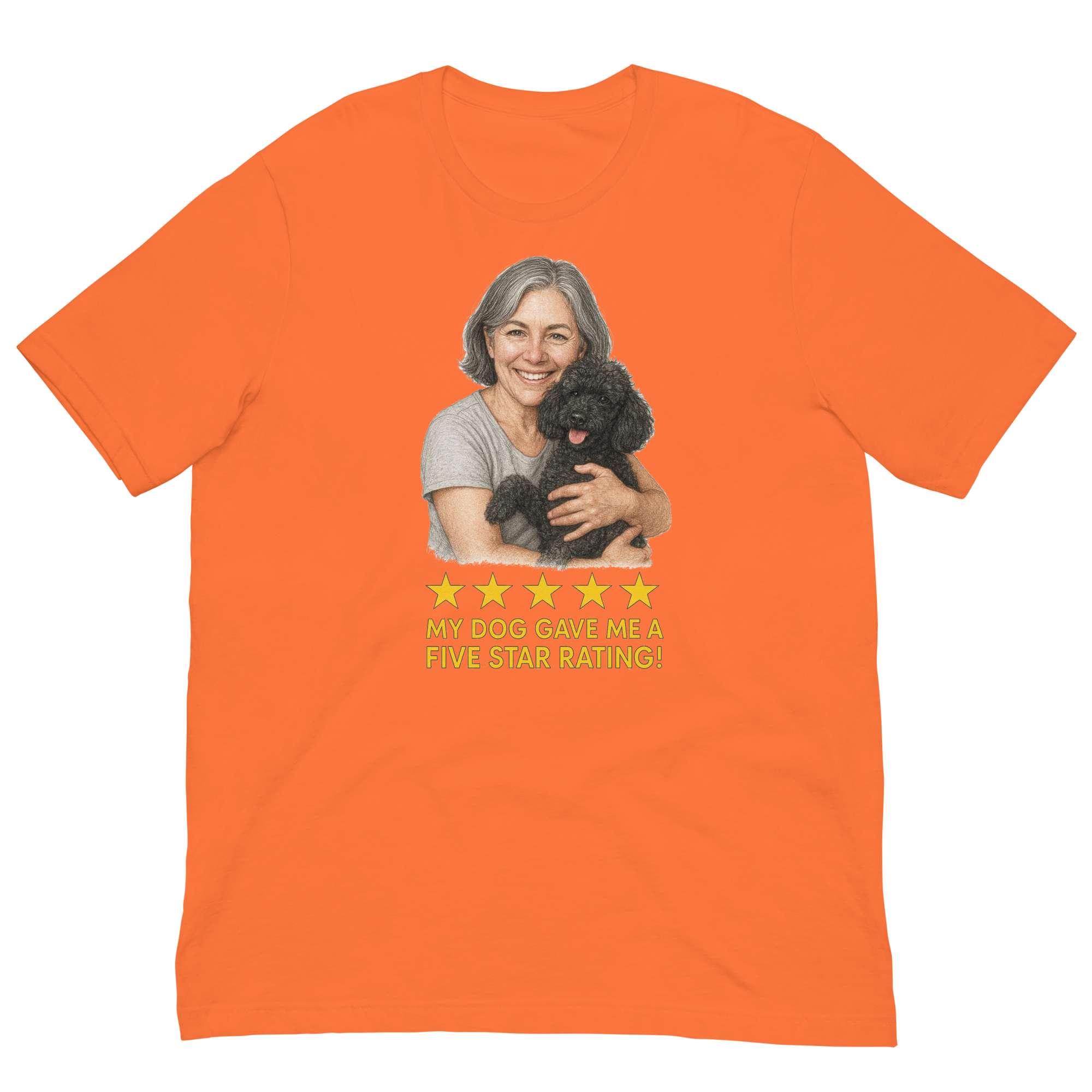 Salt & Pepper Woman with Black Poodle graphic tee - orange