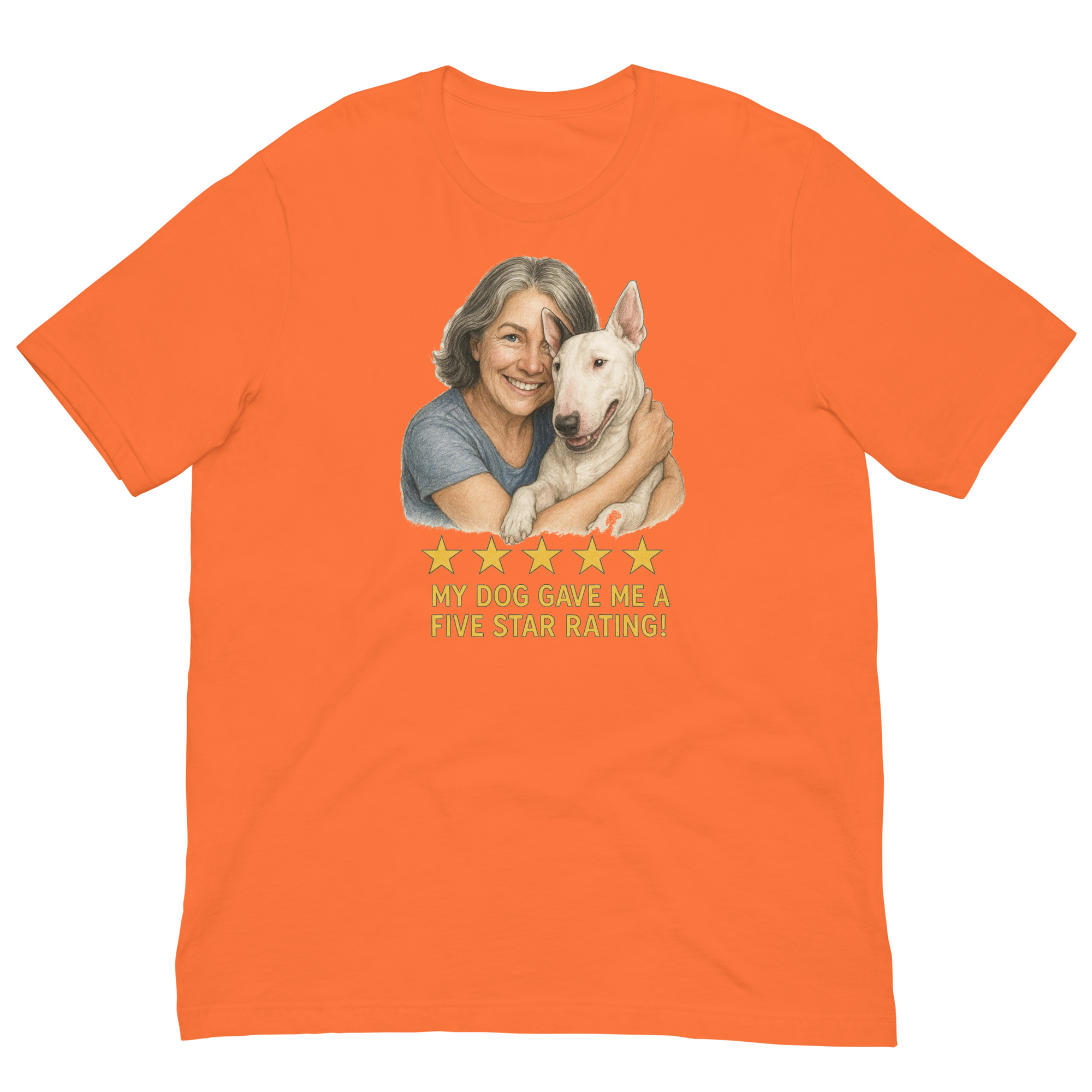 Salt & Pepper Woman with Bull Terrier graphic tee - orange