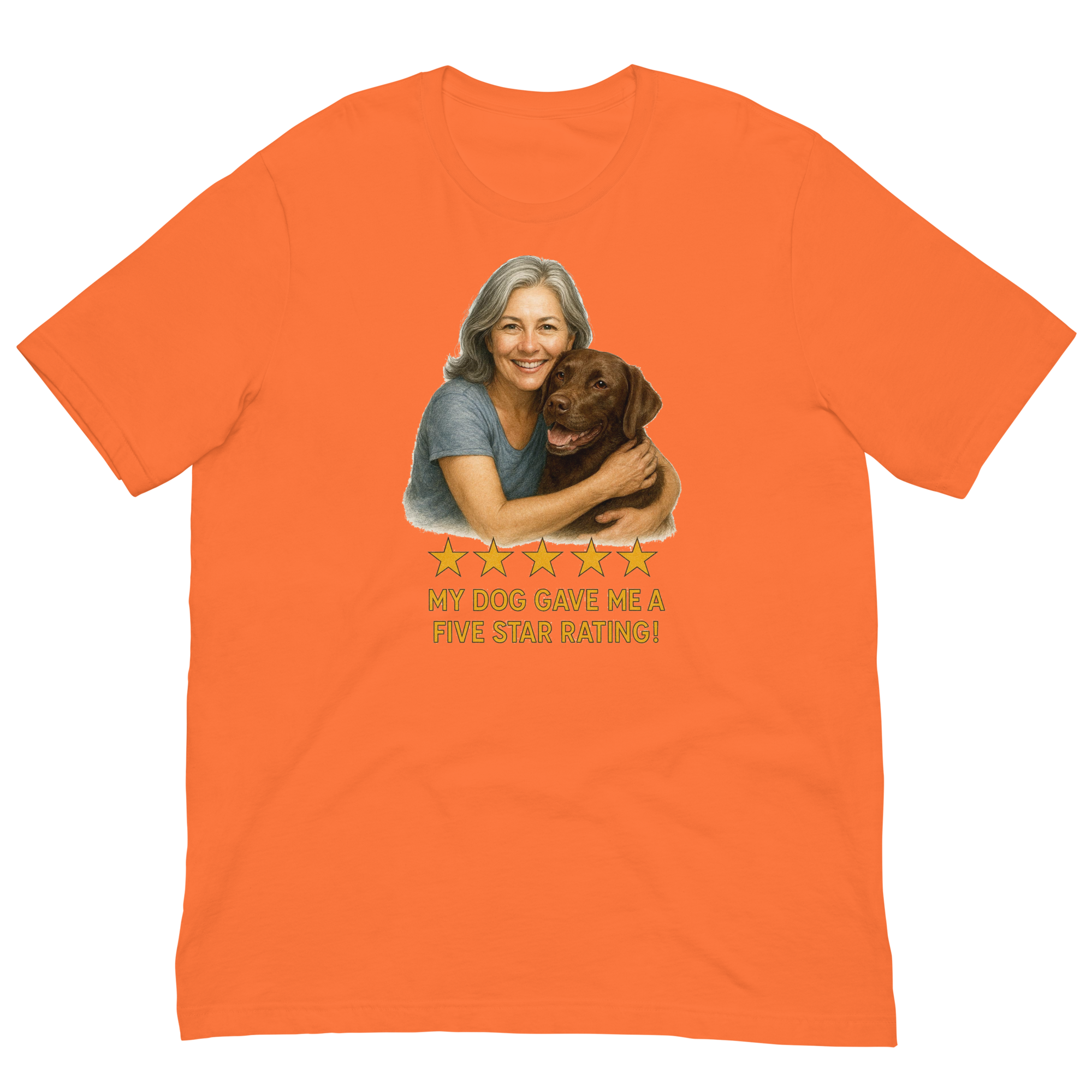 Salt & Pepper Woman with Chocolate Labrador graphic tee - orange