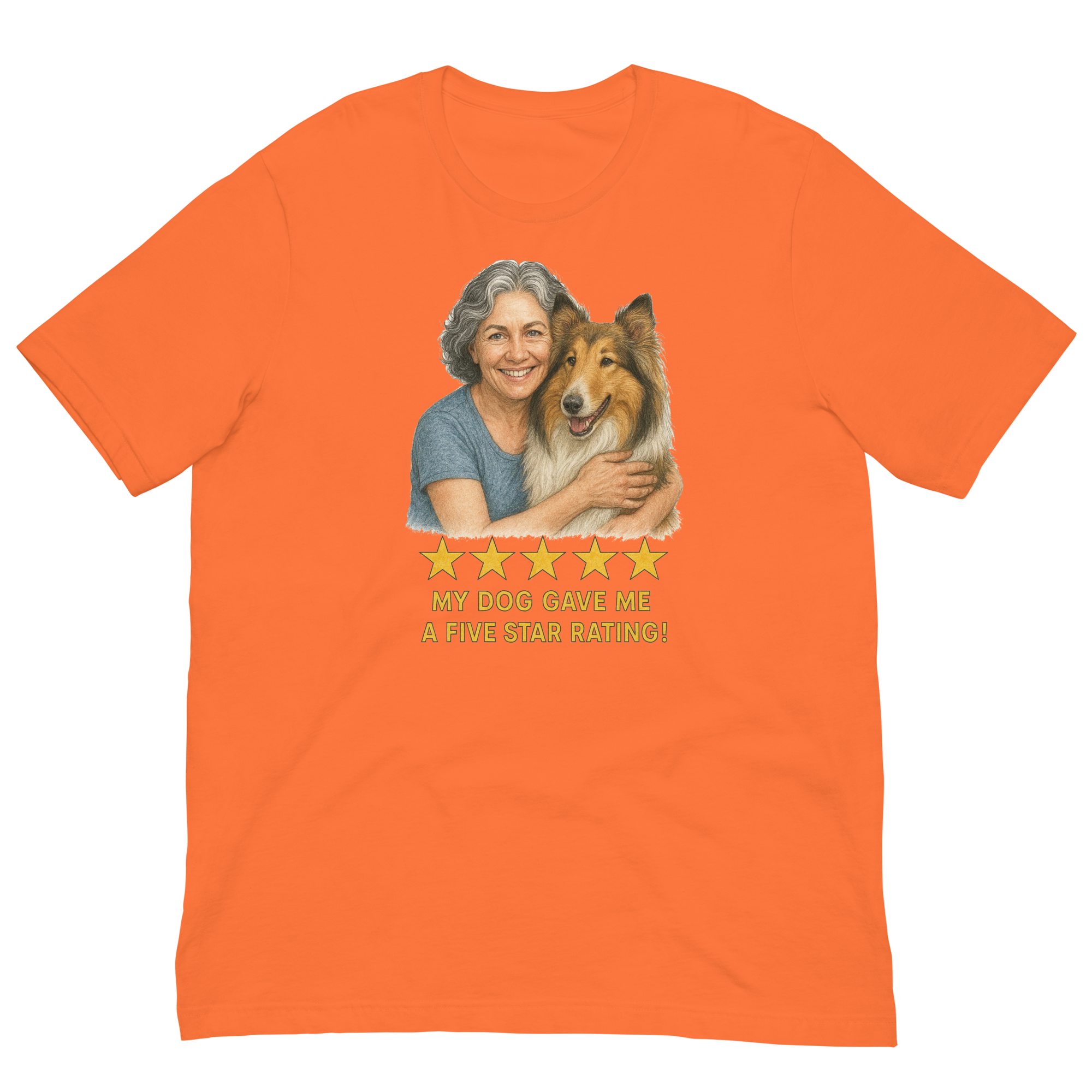 Salt & Pepper Woman with Collie graphic tee - orange