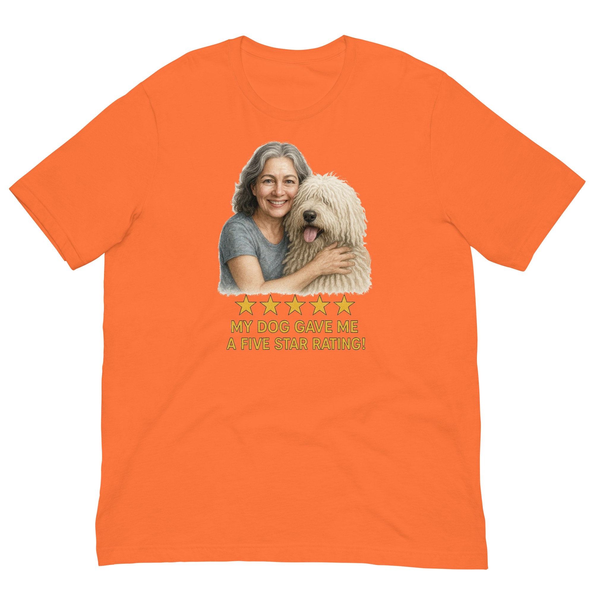 Salt & Pepper Woman with Komondor graphic tee - orange