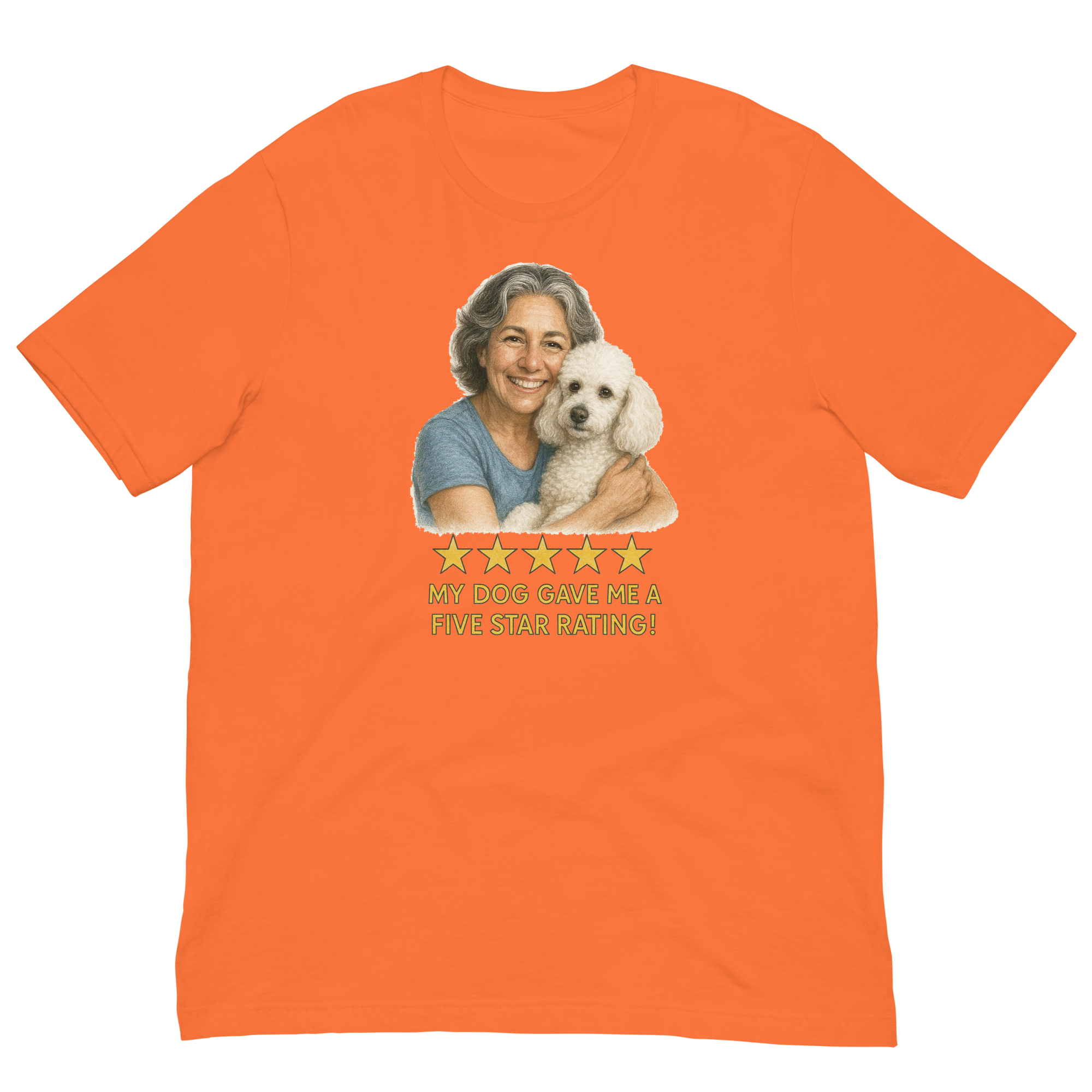 Salt & Pepper Woman with White Poodle graphic tee - orange