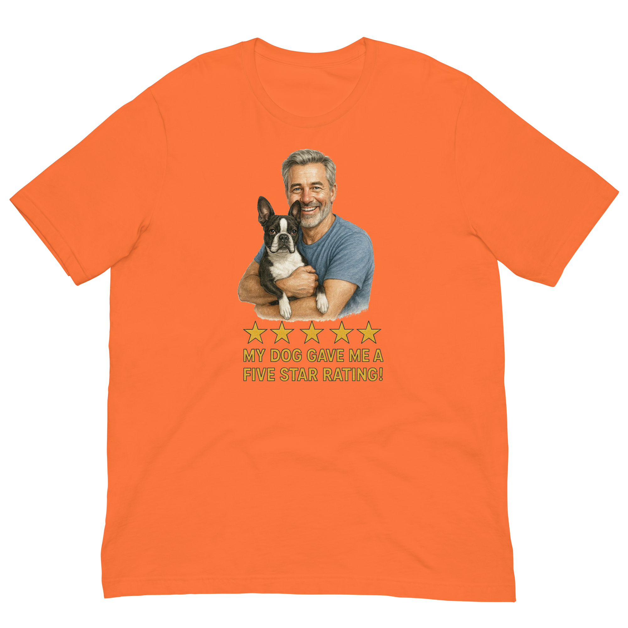 Salt & Pepper Man with Boston Terrier graphic tee.