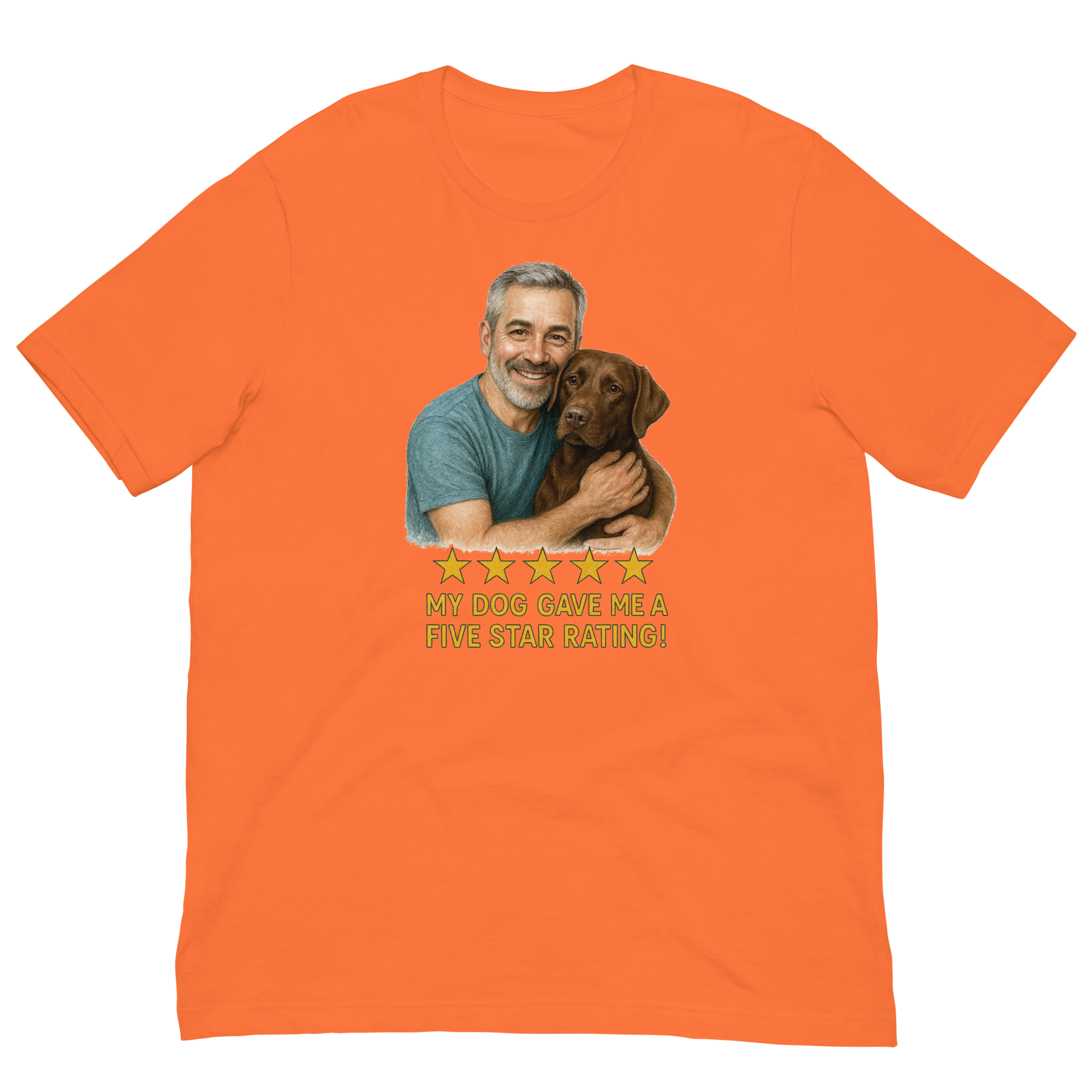 Salt & Pepper Man with Chocolate Labrador graphic tee.
