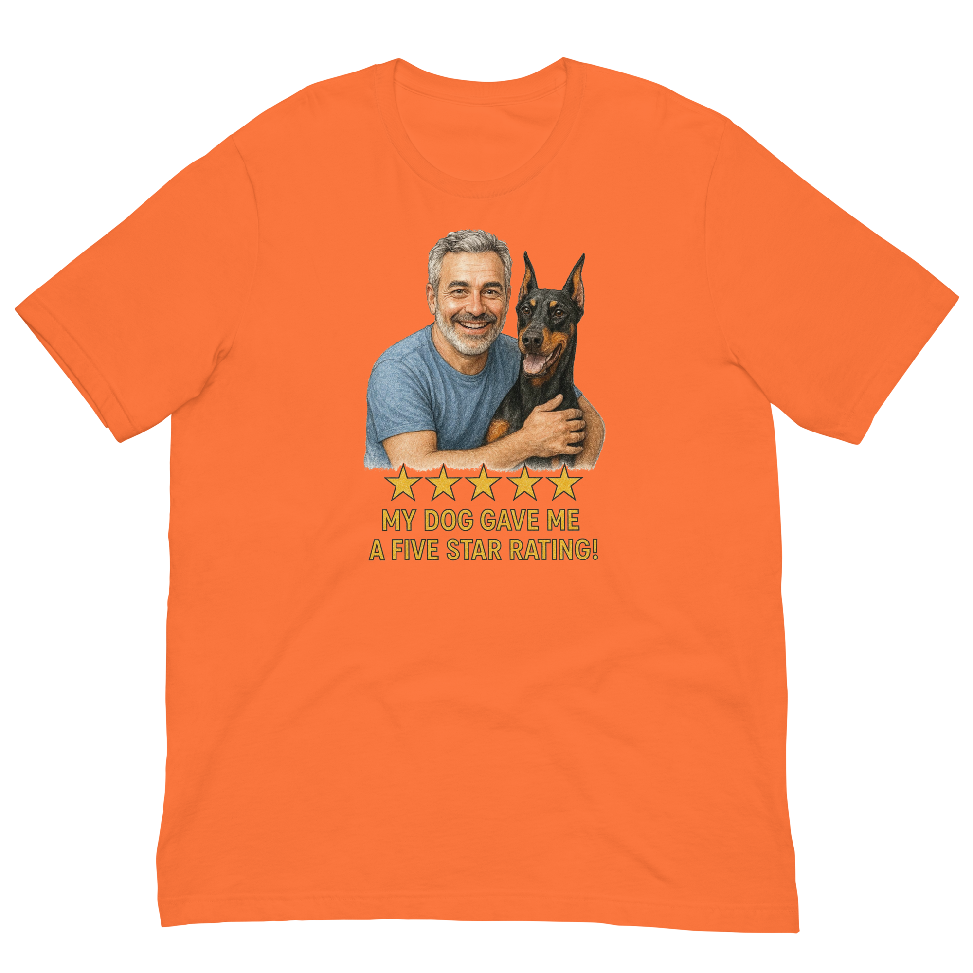 Salt & Pepper Man with Doberman Pinscher graphic tee.