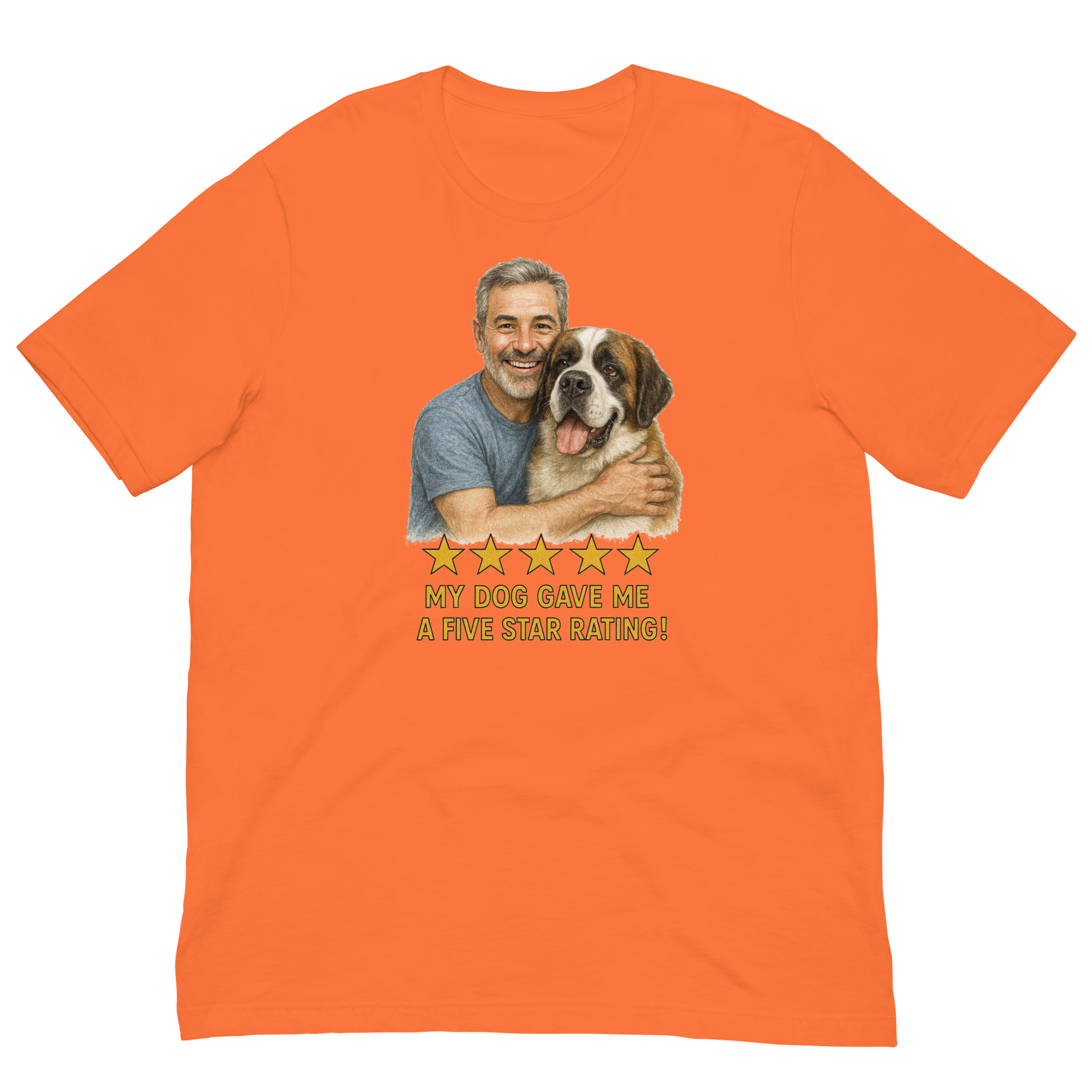 Salt & Pepper Man with Saint Bernard graphic tee.
