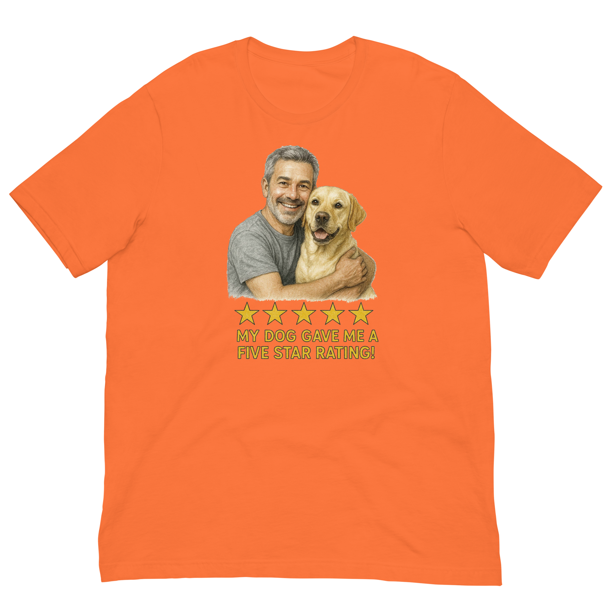 Salt & Pepper Man with Yellow Labrador graphic tee.