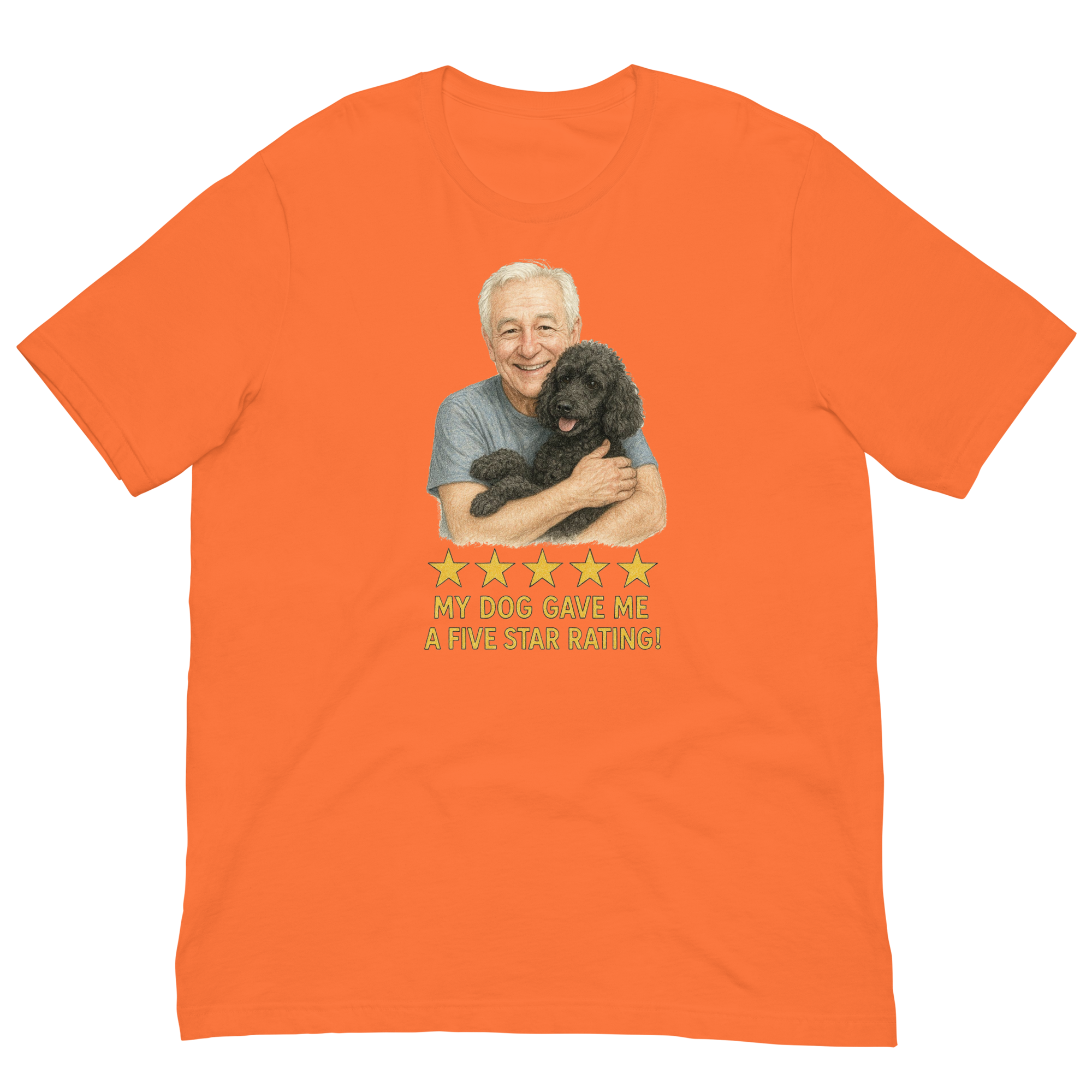 White Hair Man with Black Poodle graphic tee.