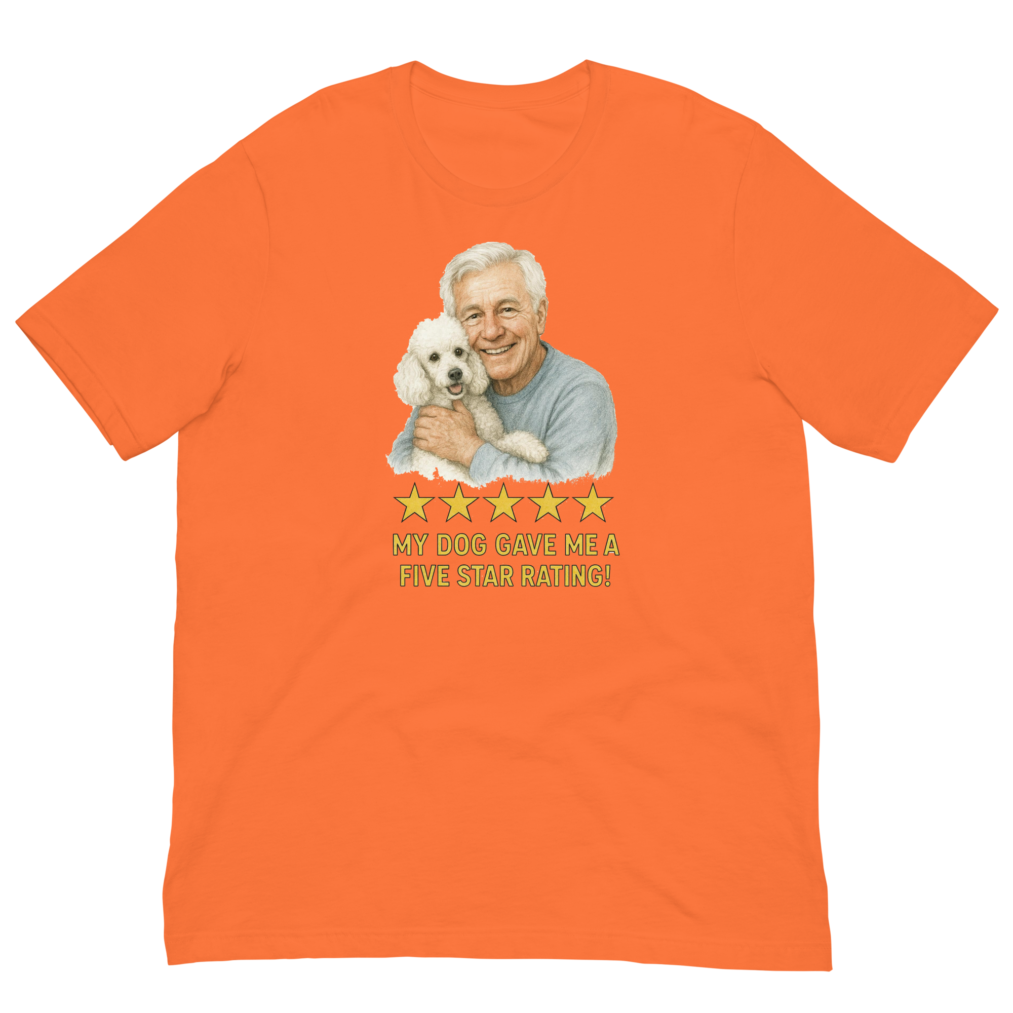 White Hair Man with White Poodle graphic tee.