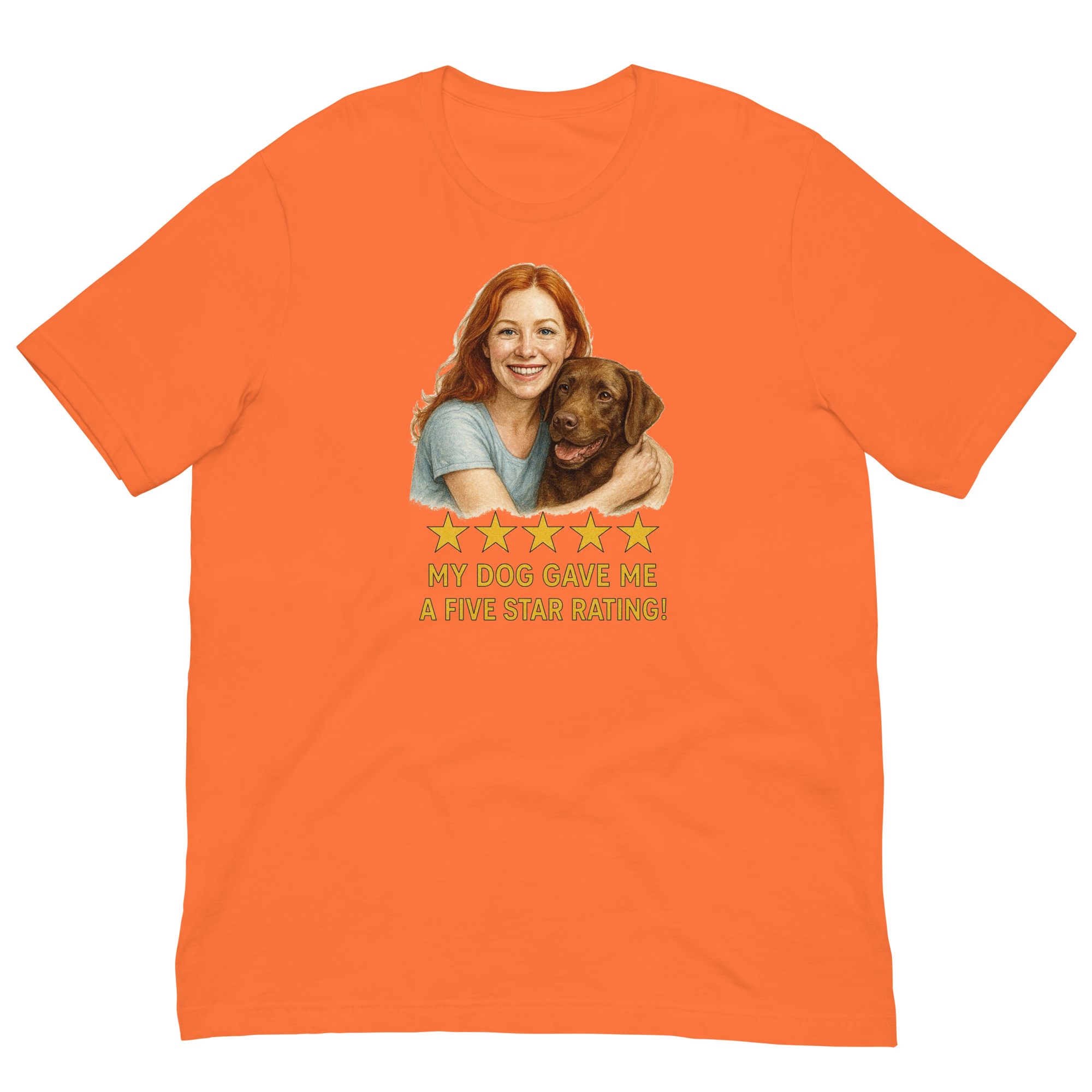 Red Hair Woman with Cocker Spaniel graphic tee.