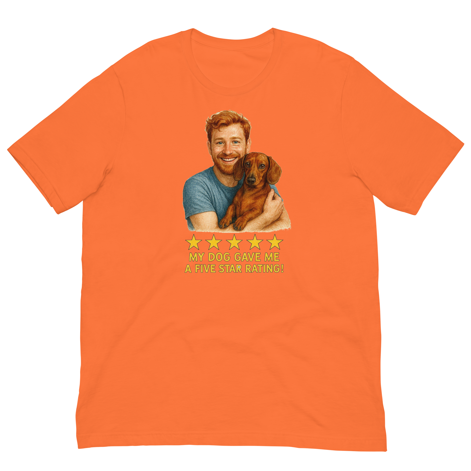Red Hair Man with Dachshund graphic tee.