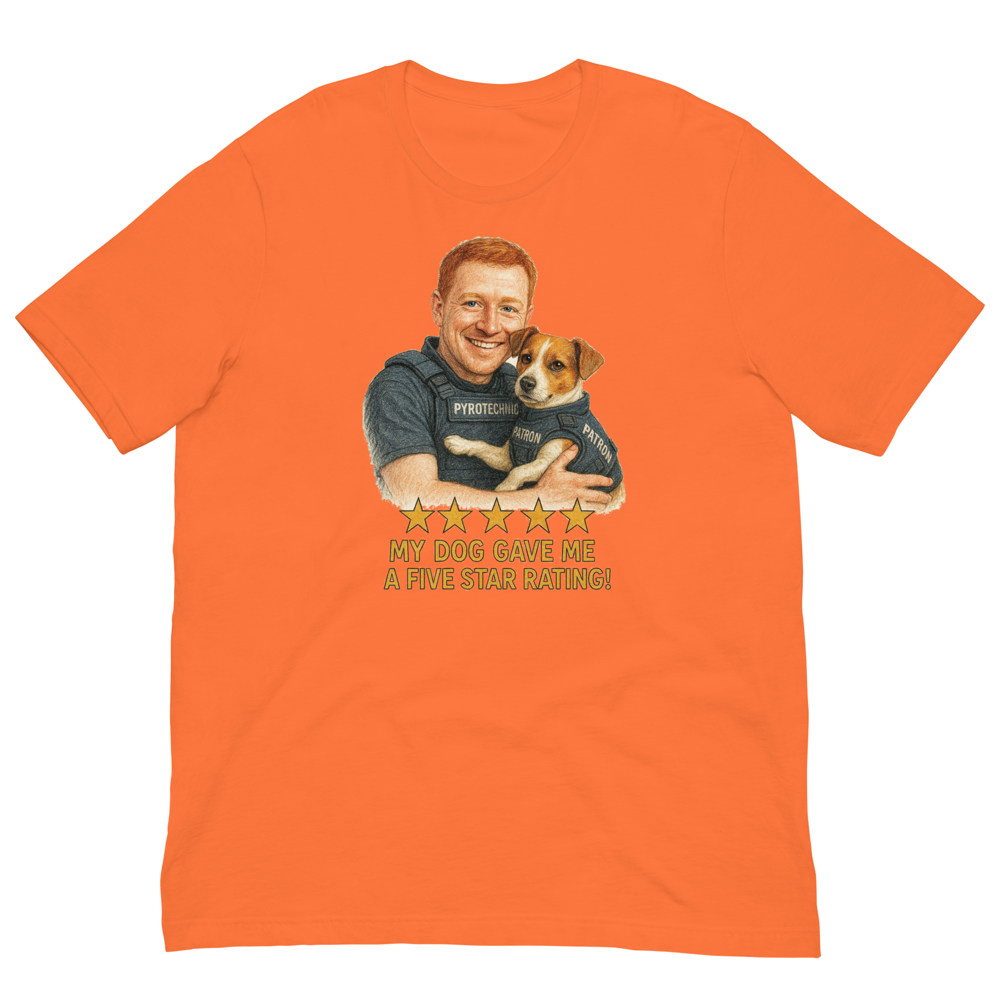 Red Hair Man with Patron graphic tee.