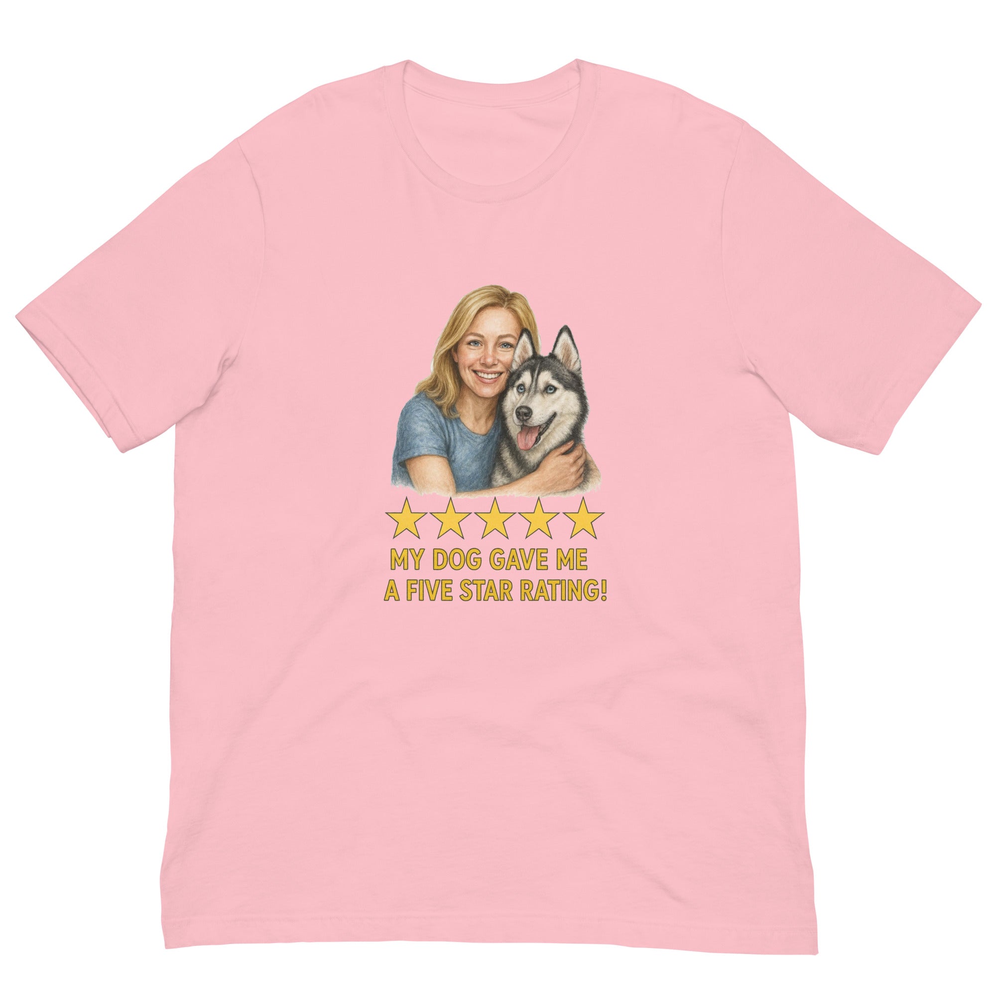 Blonde Woman with Alaskan Husky graphic tee - pink