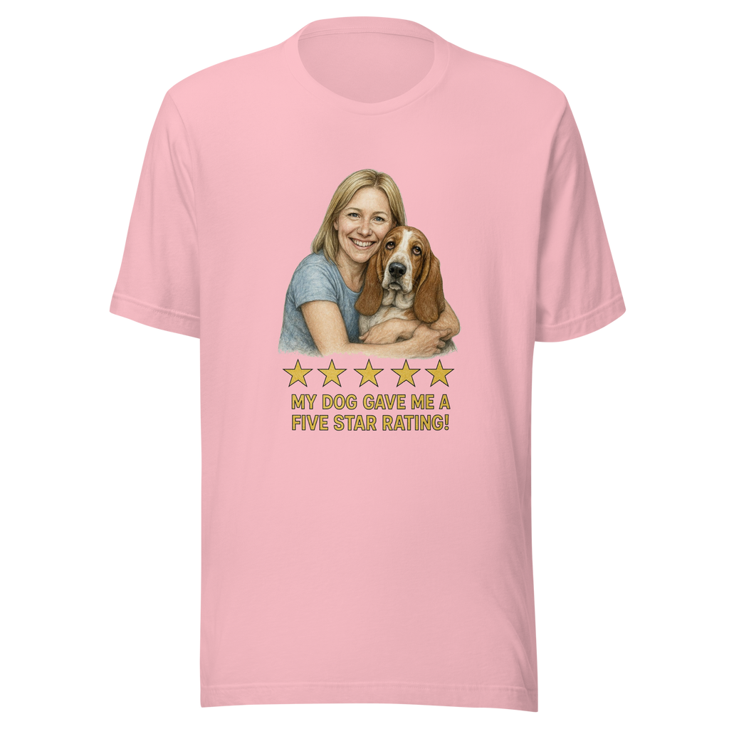 Blonde Woman with Basset Hound graphic tee - pink