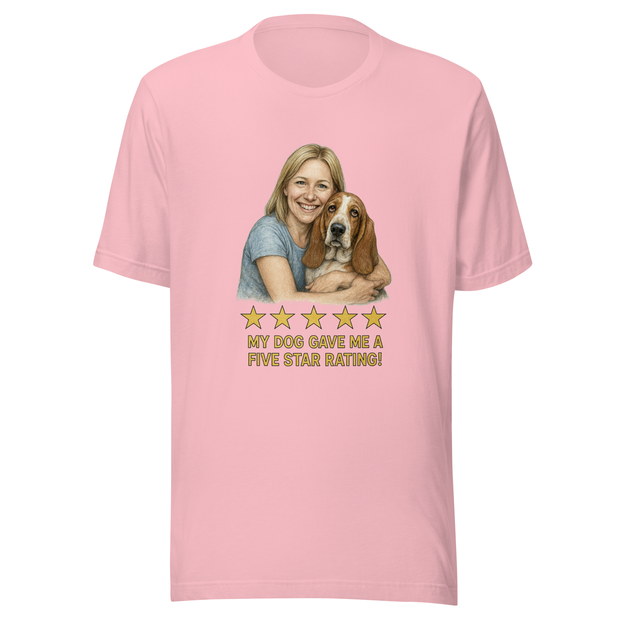 Blonde Woman with Basset Hound graphic tee - pink