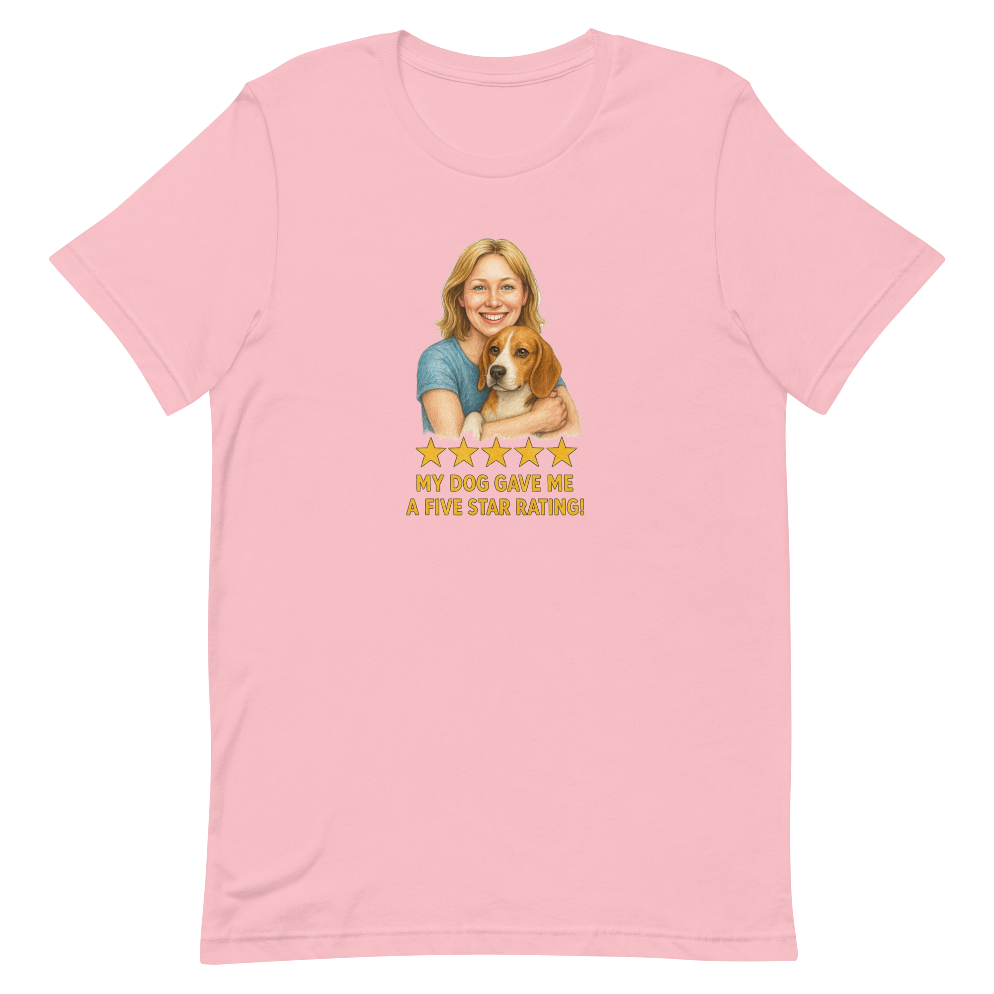 Blonde Woman with Beagle graphic tee - pink