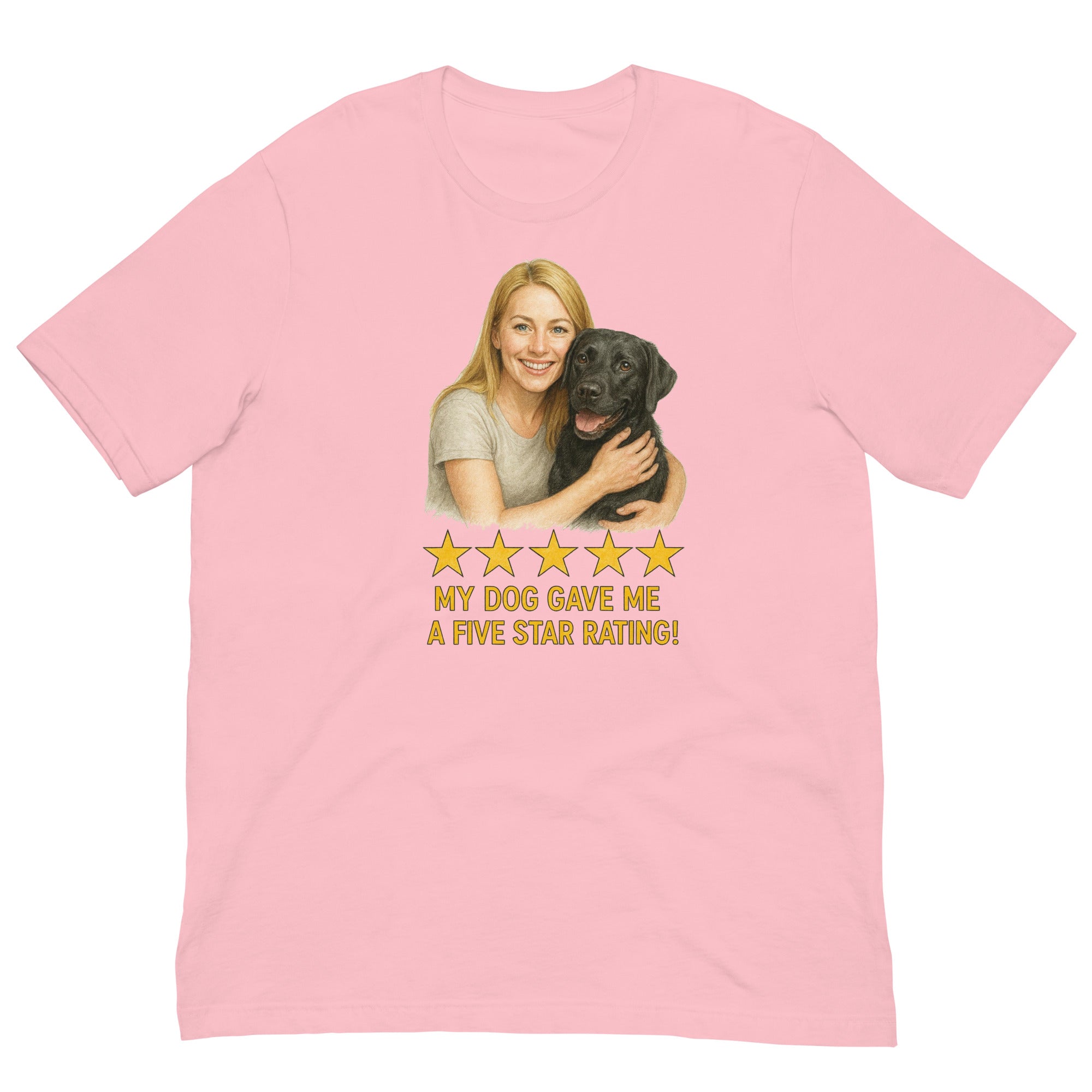 Blonde Woman with Black Labrador graphic tee - pink