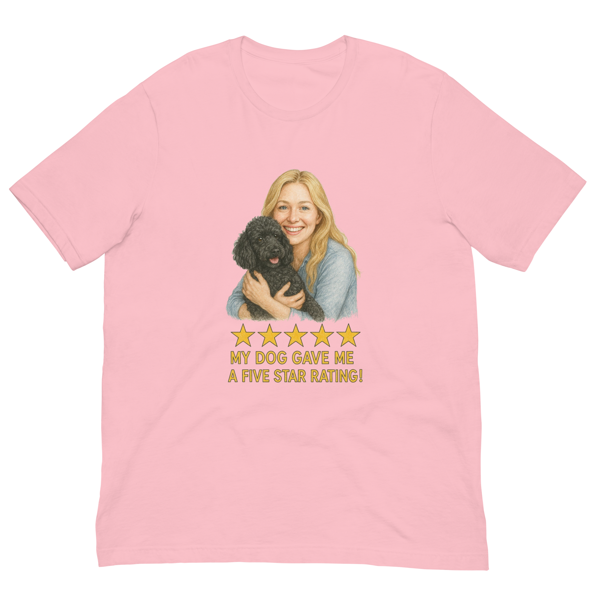 Blonde Woman with Black Poodle graphic tee - pink