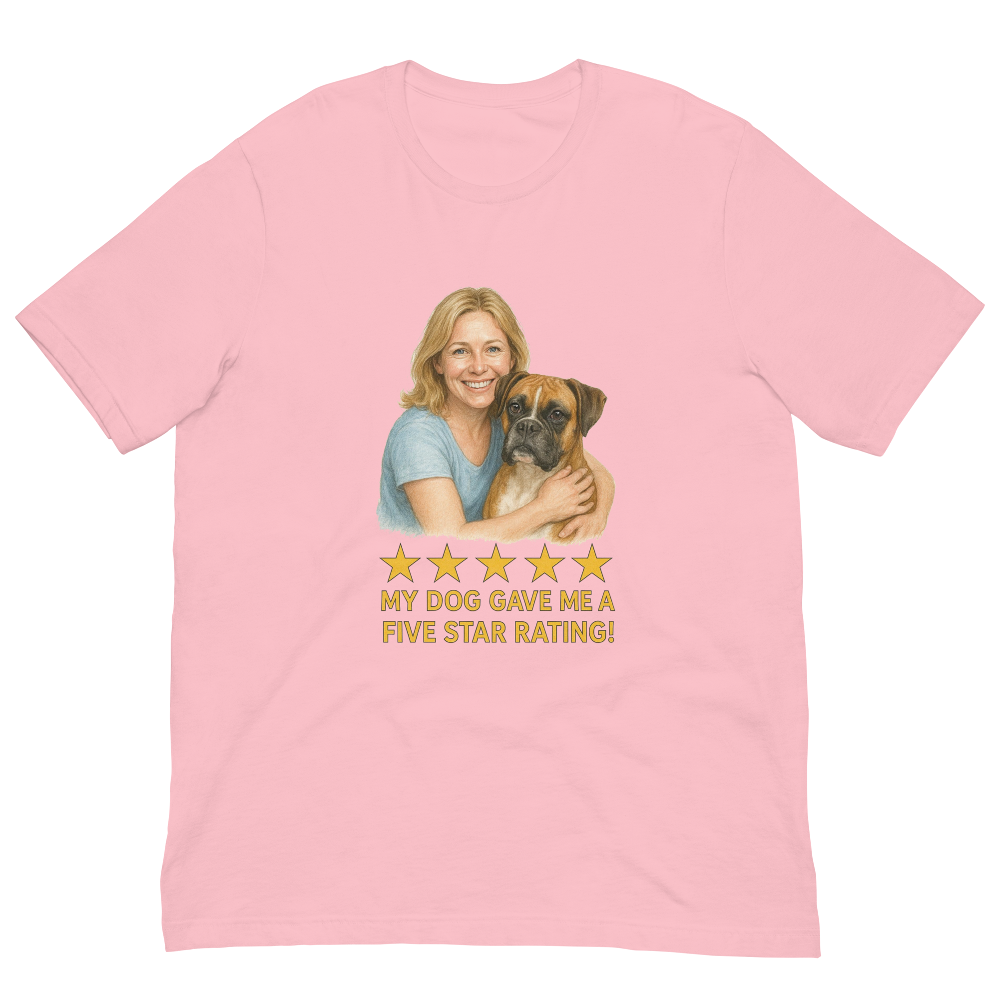 Blonde Woman with Boxer graphic tee - pink